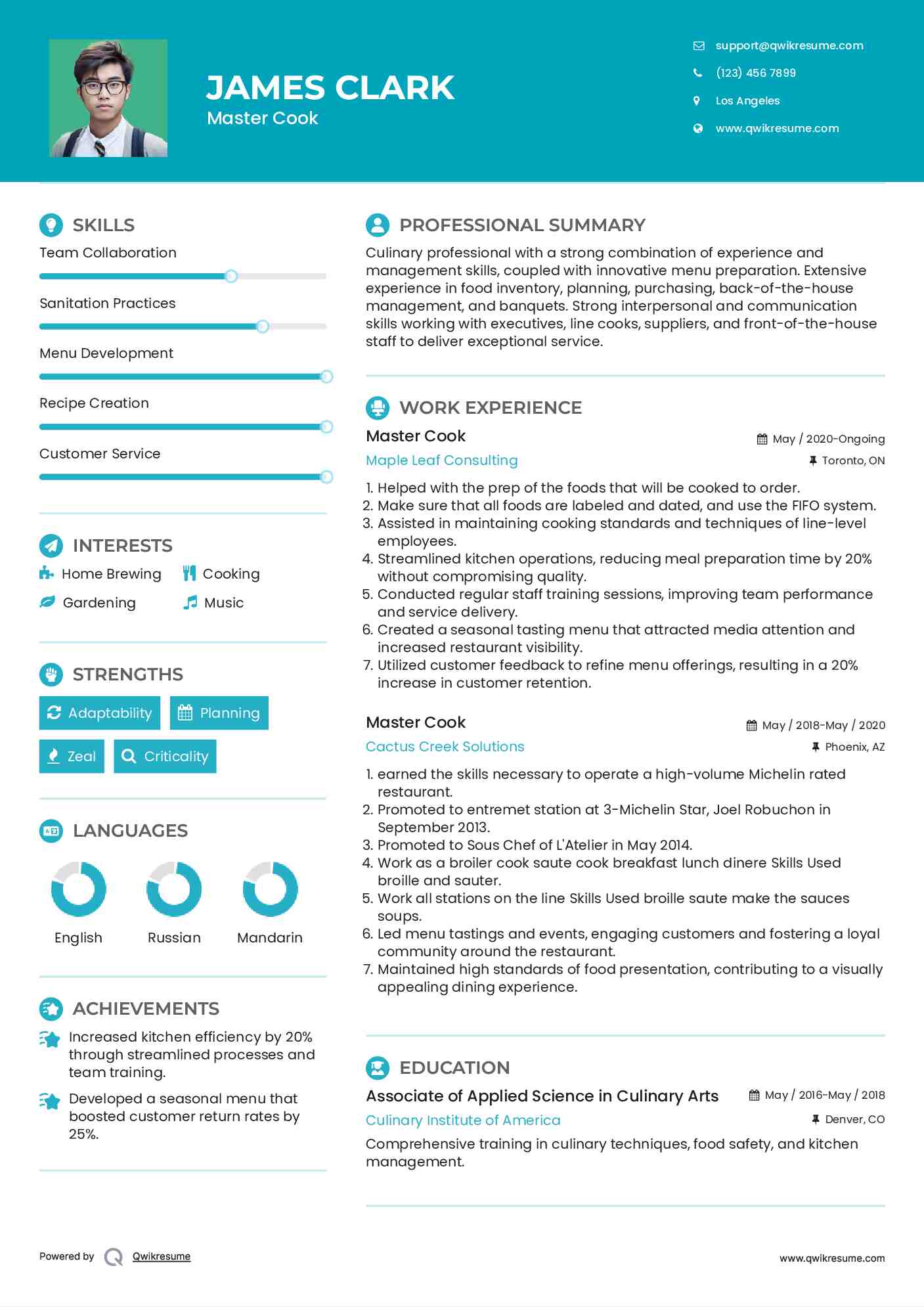 Master Cook Resume Template