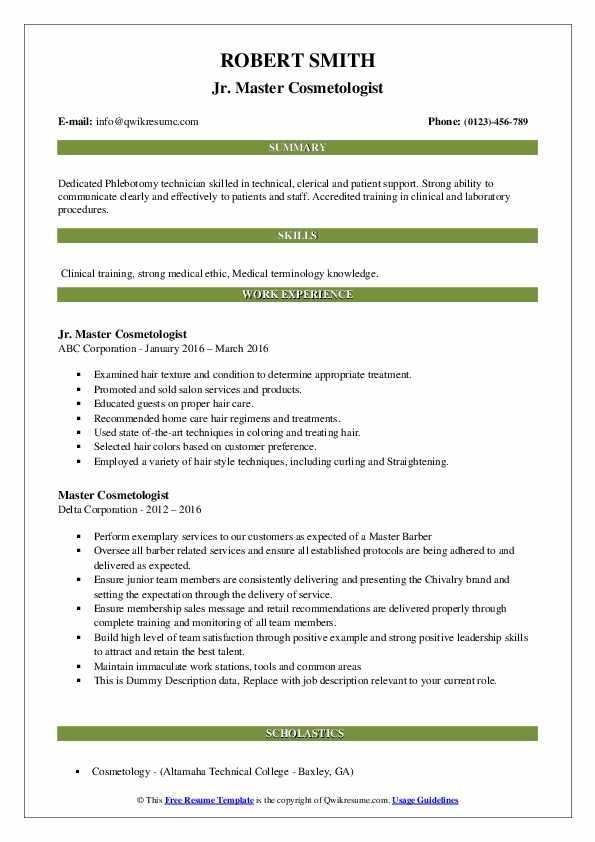 Master Cosmetologist Resume Samples - Master Cosmetologist 1587452374 Pdf 