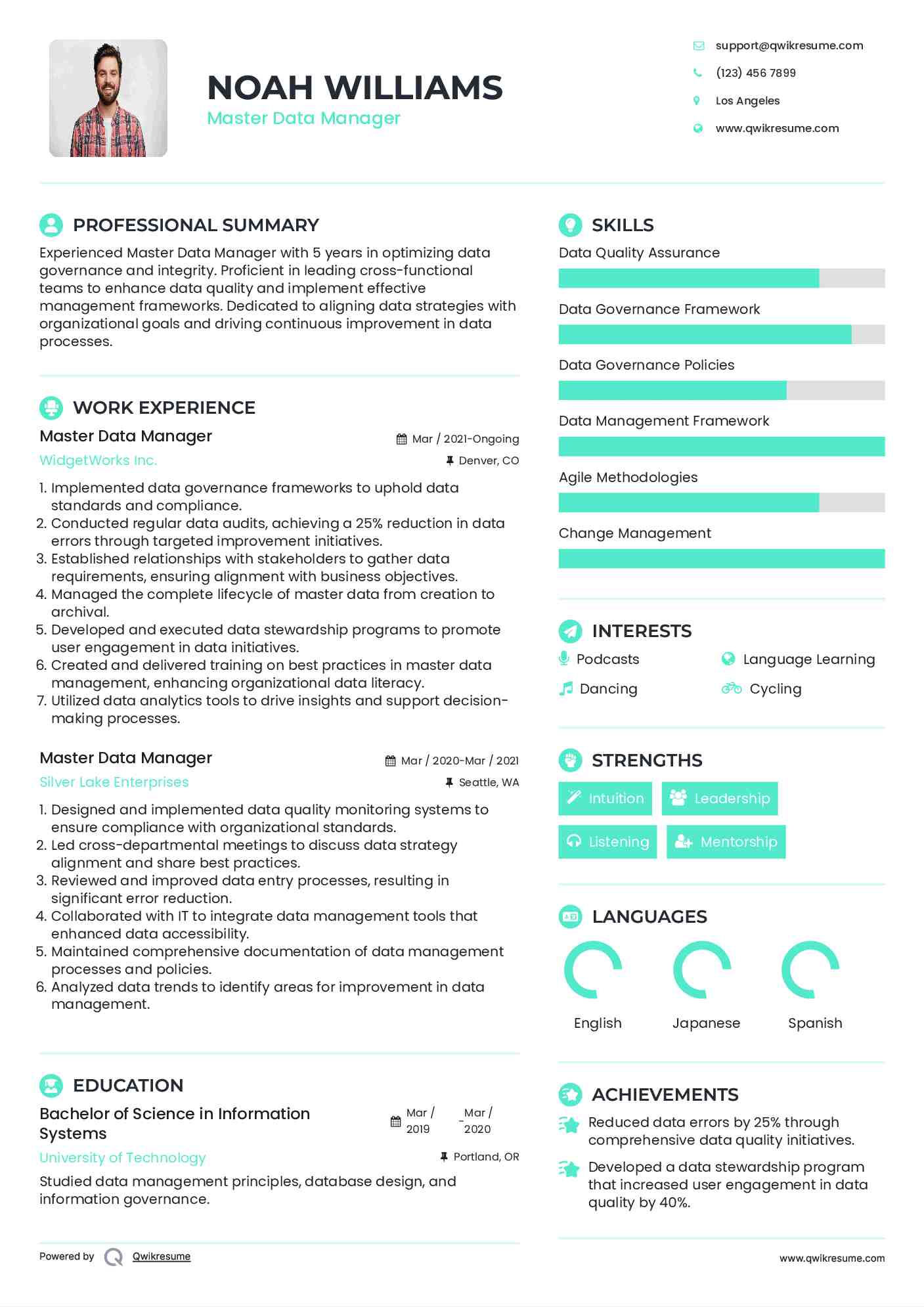 Master Data Manager Resume Example