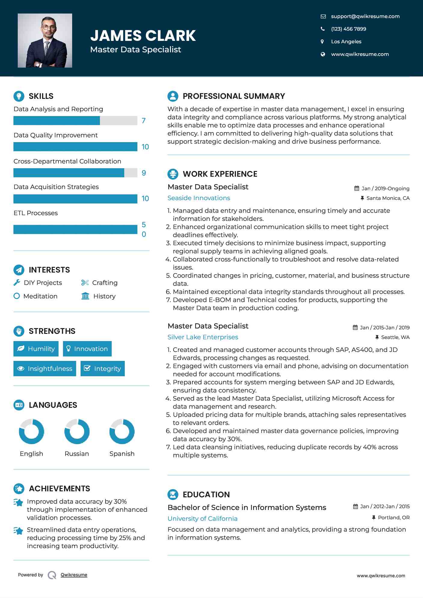 Master Data Specialist Resume Template