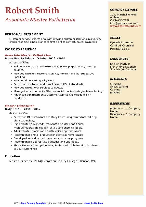 Master Esthetician Resume Samples - Master Esthetician 1588761343 Pdf 