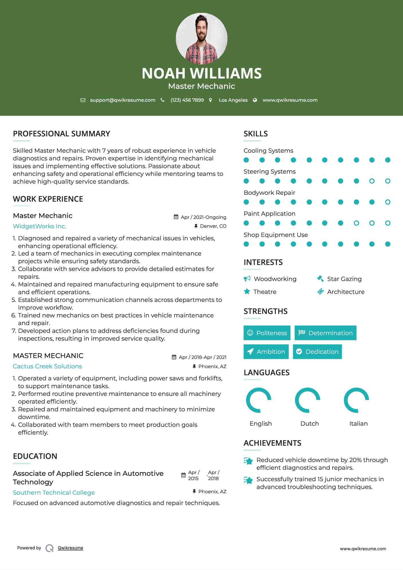 Master Mechanic Resume Template