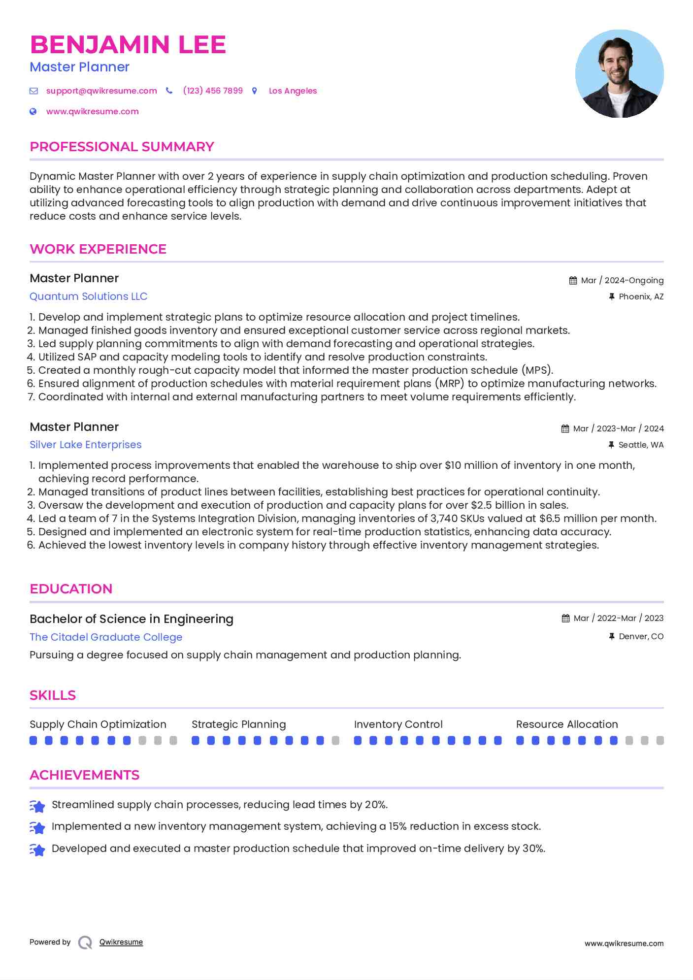 Master Planner Resume Model