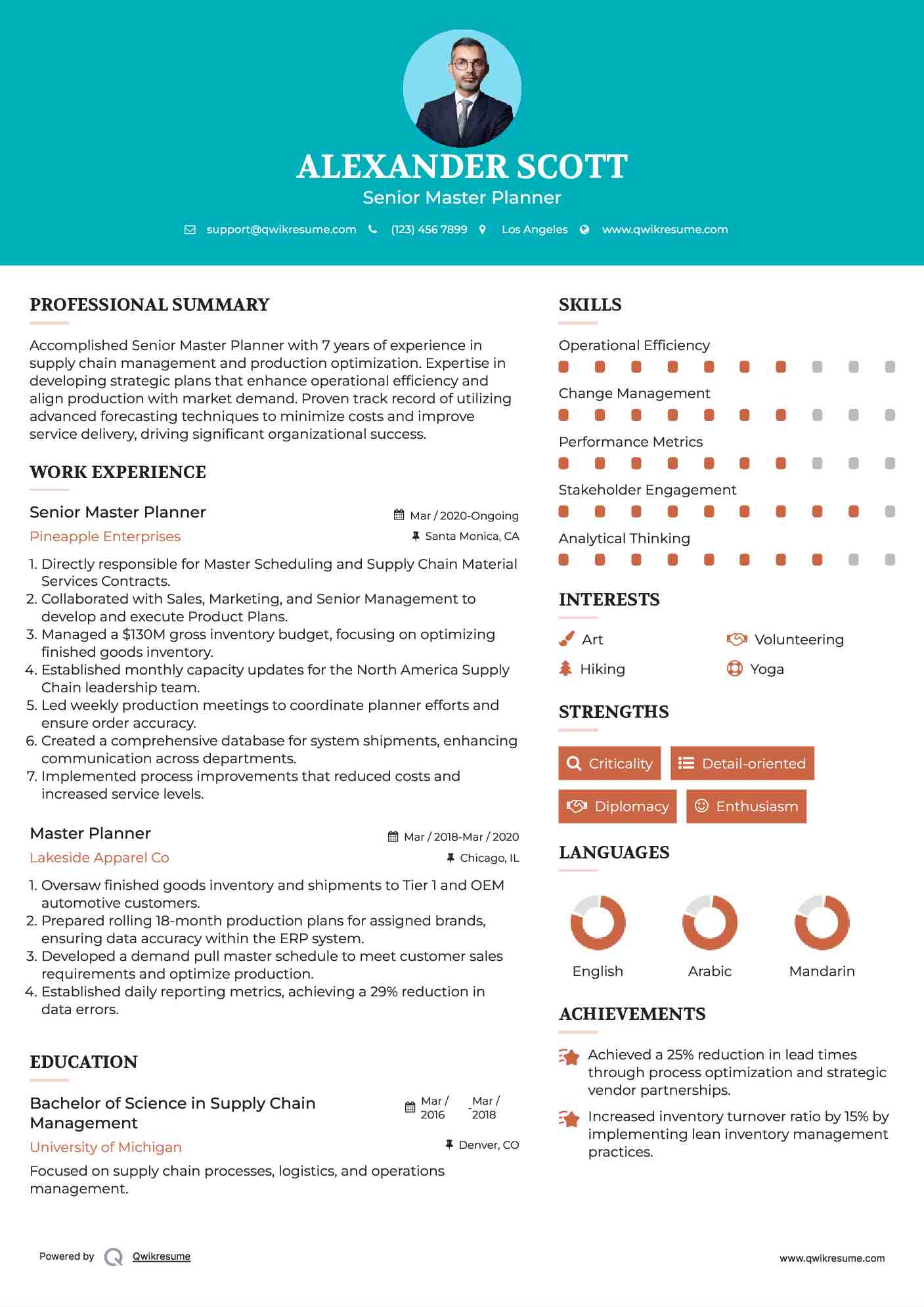 Senior Master Planner Resume Sample