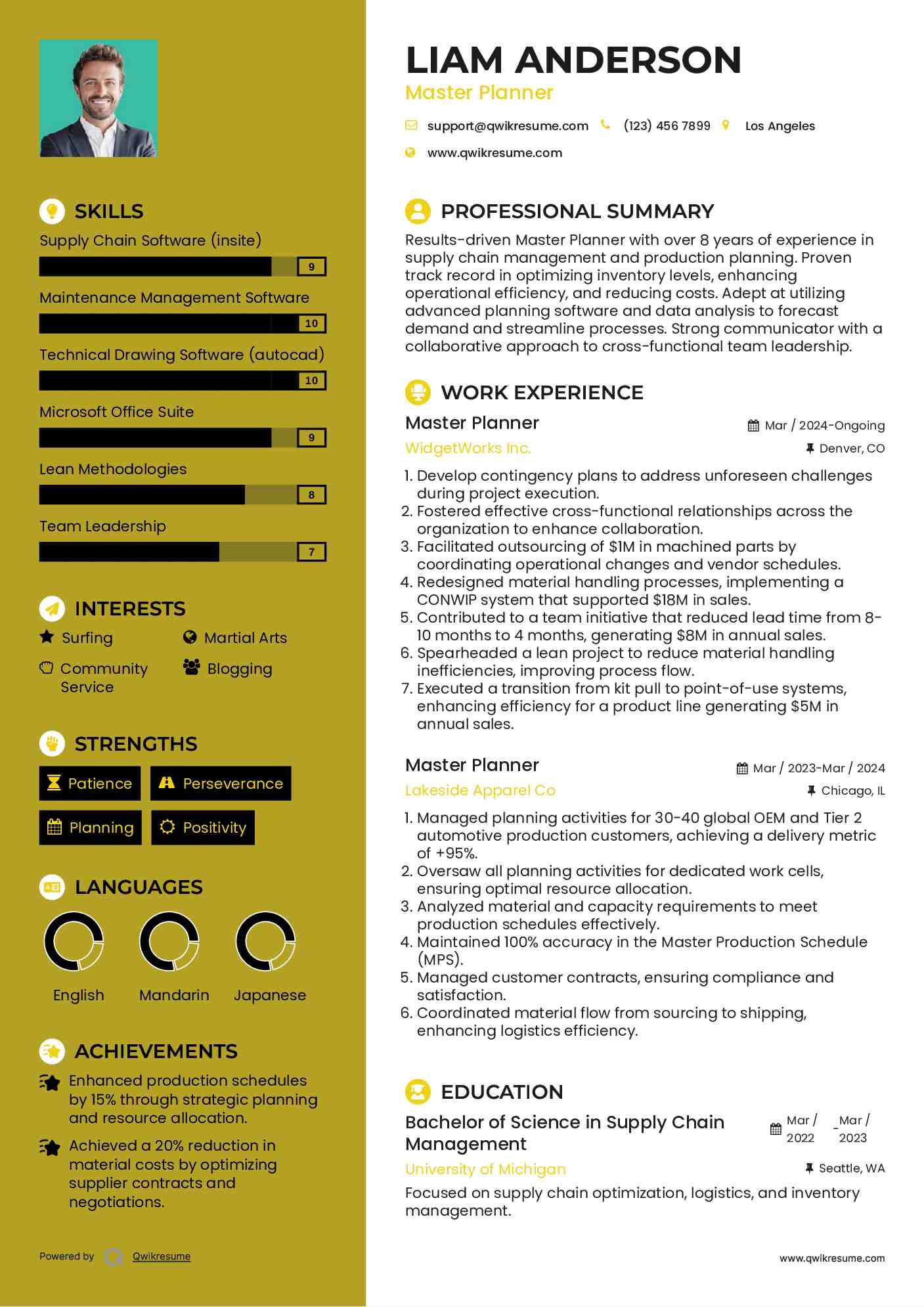 Master Planner Resume Format