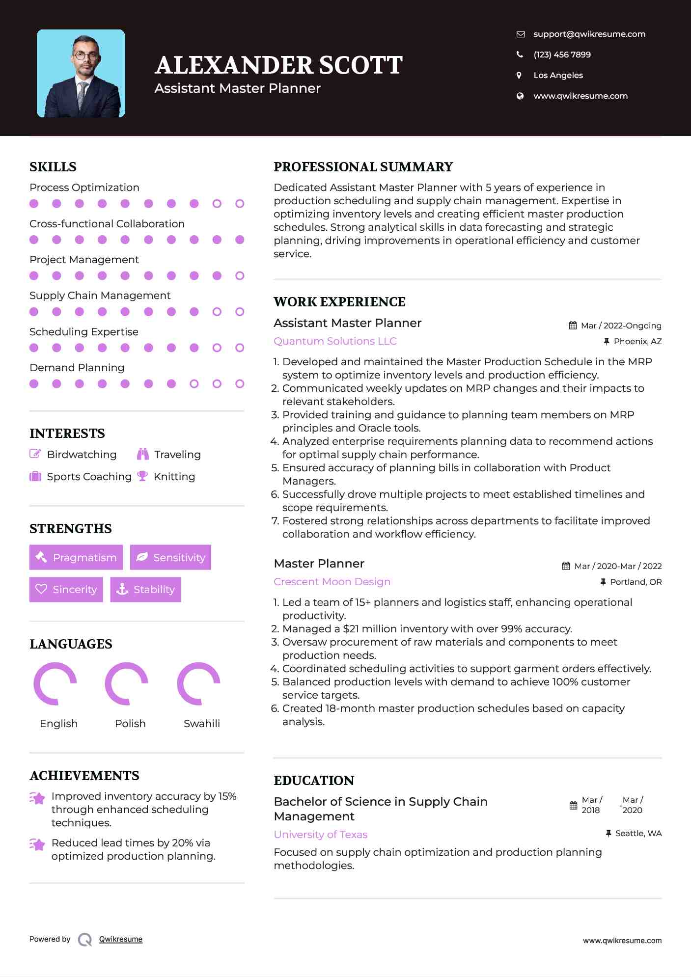 Assistant Master Planner Resume Format