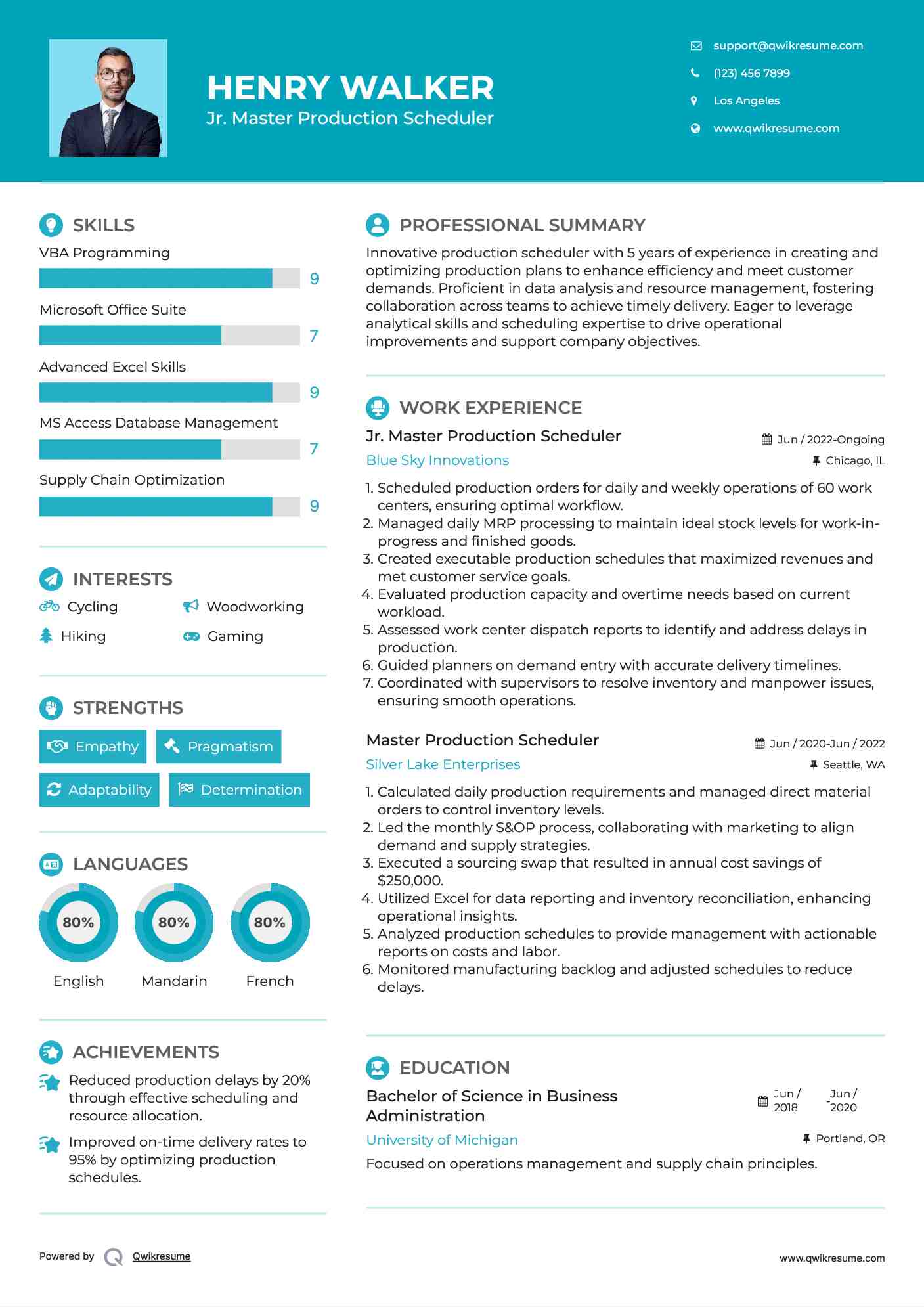 Master Production Scheduler Resume Samples QwikResume