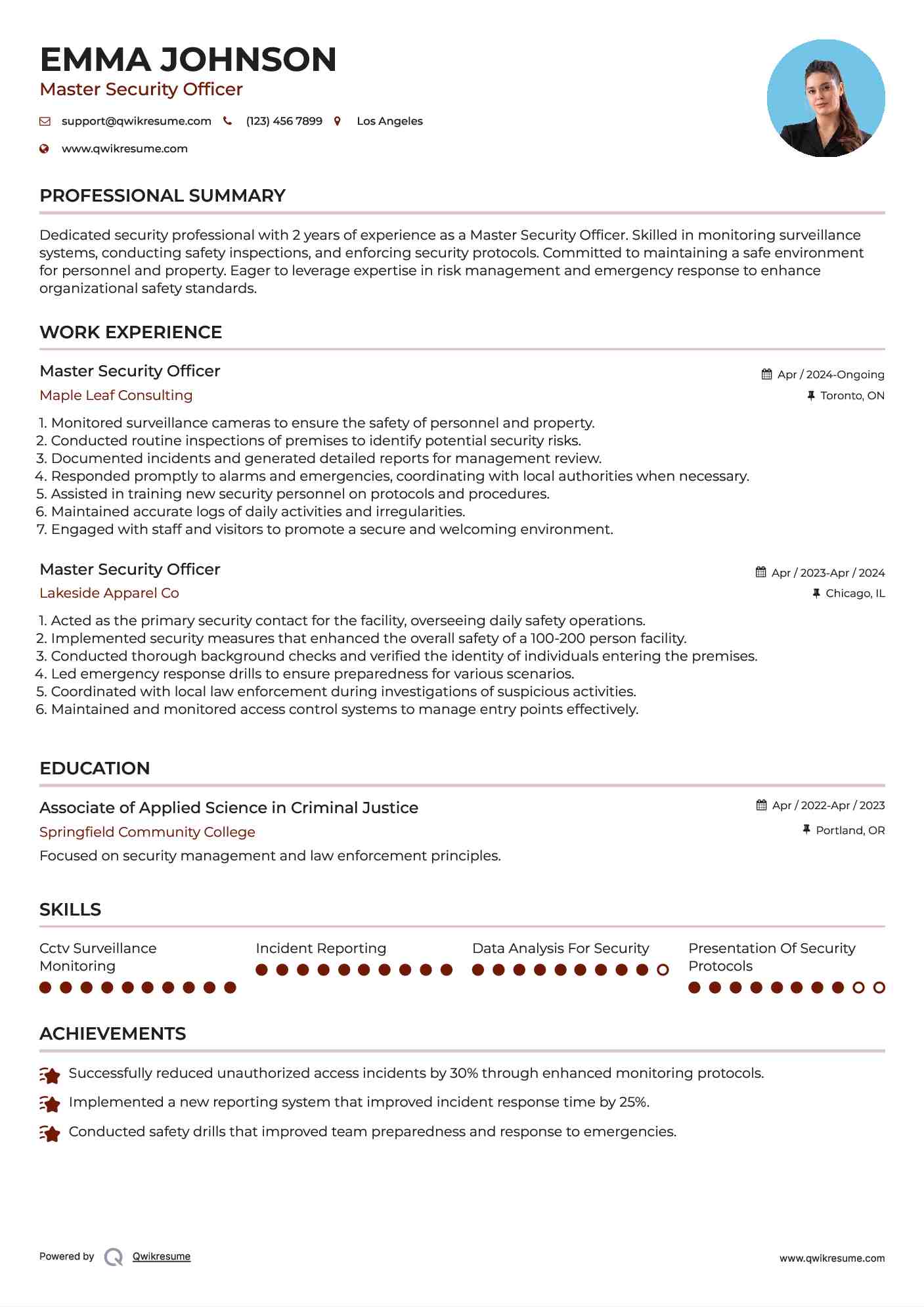 Master Security Officer Resume Template