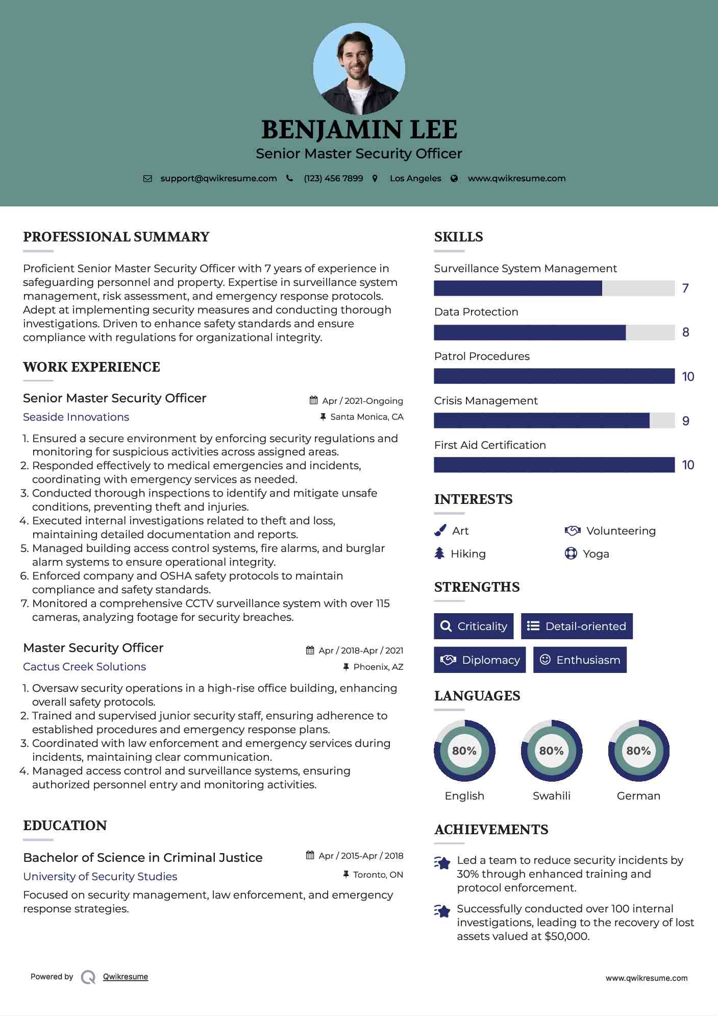 Senior Master Security Officer Resume Example