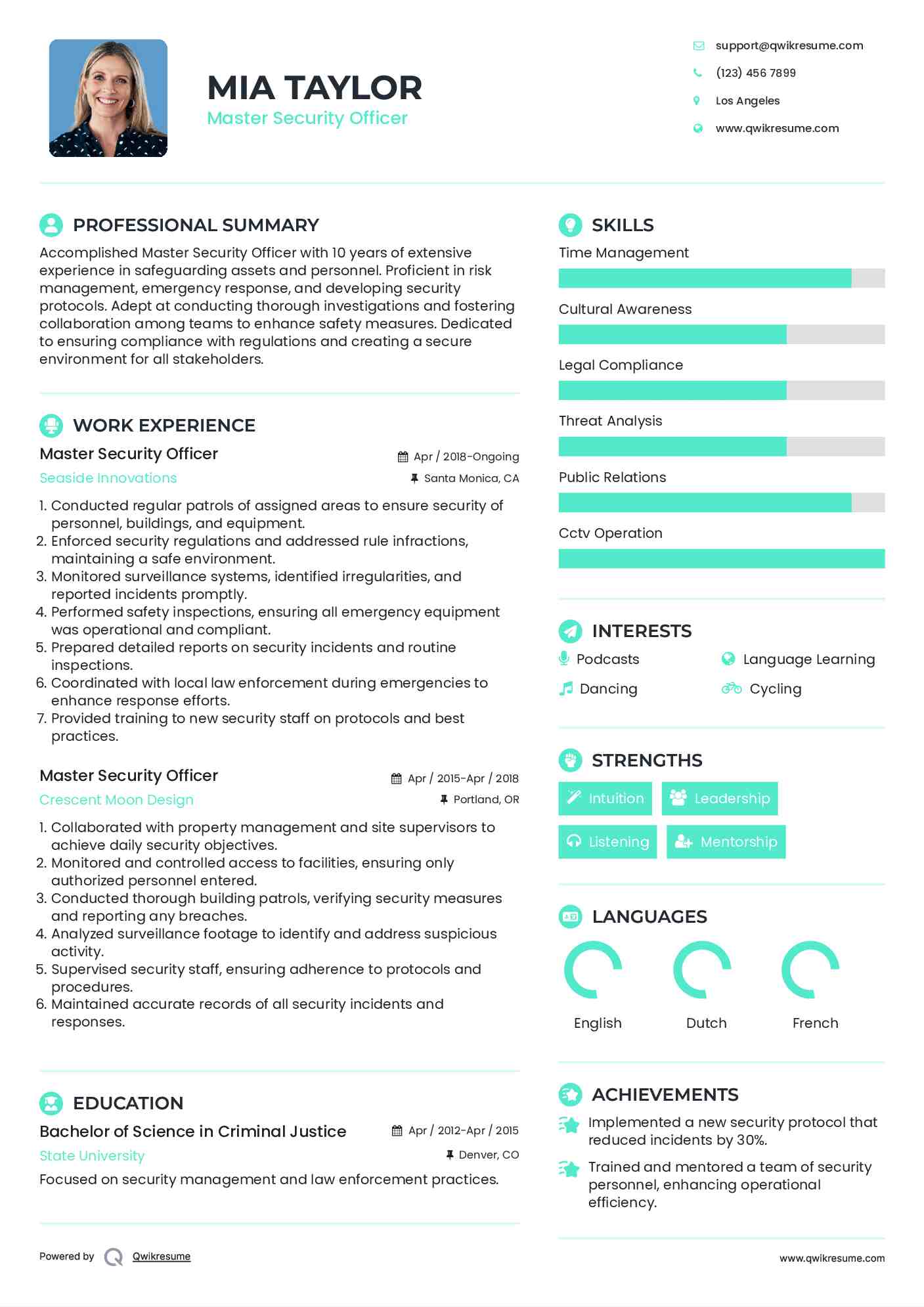 Master Security Officer Resume Example