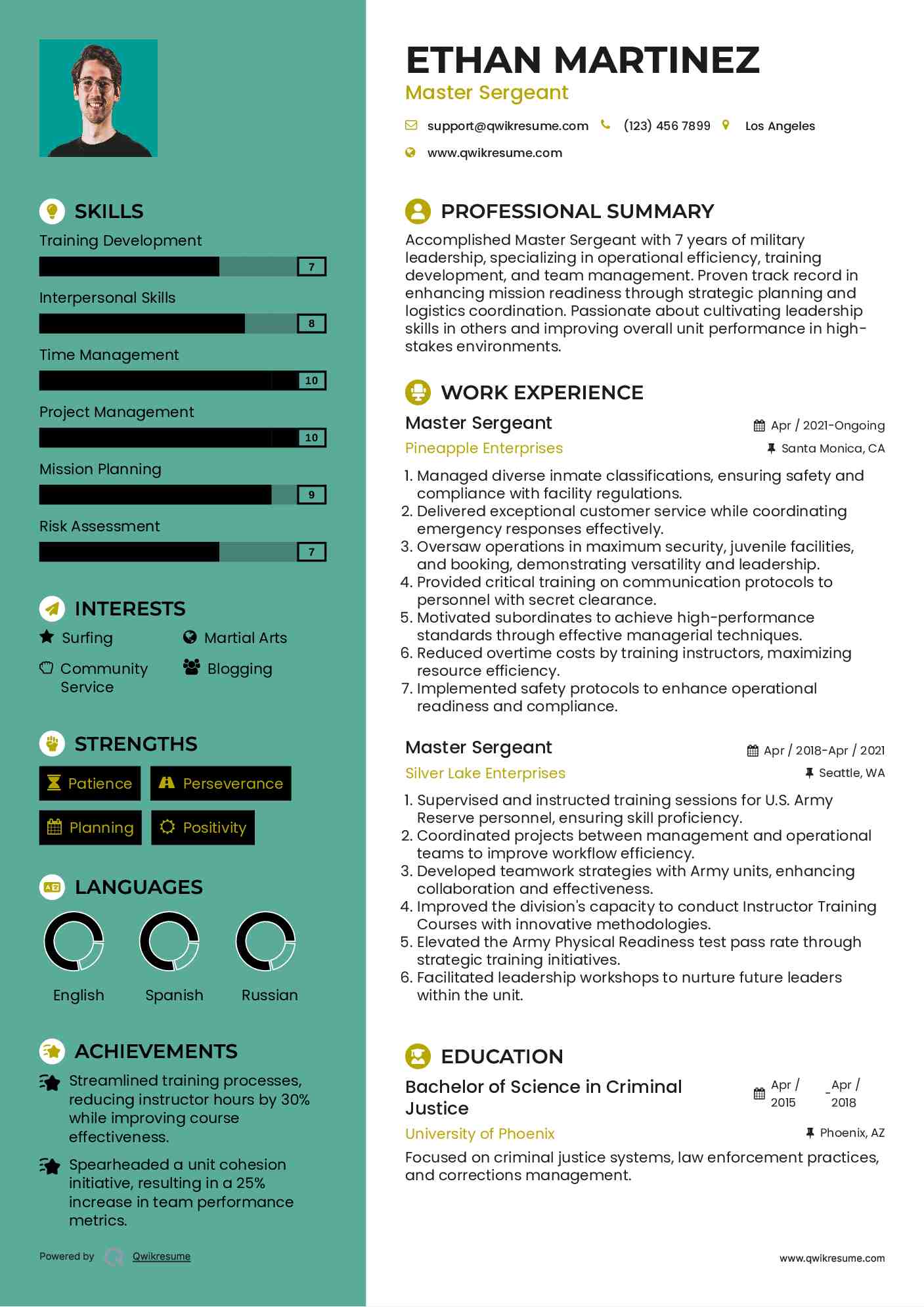 Master Sergeant Resume Model