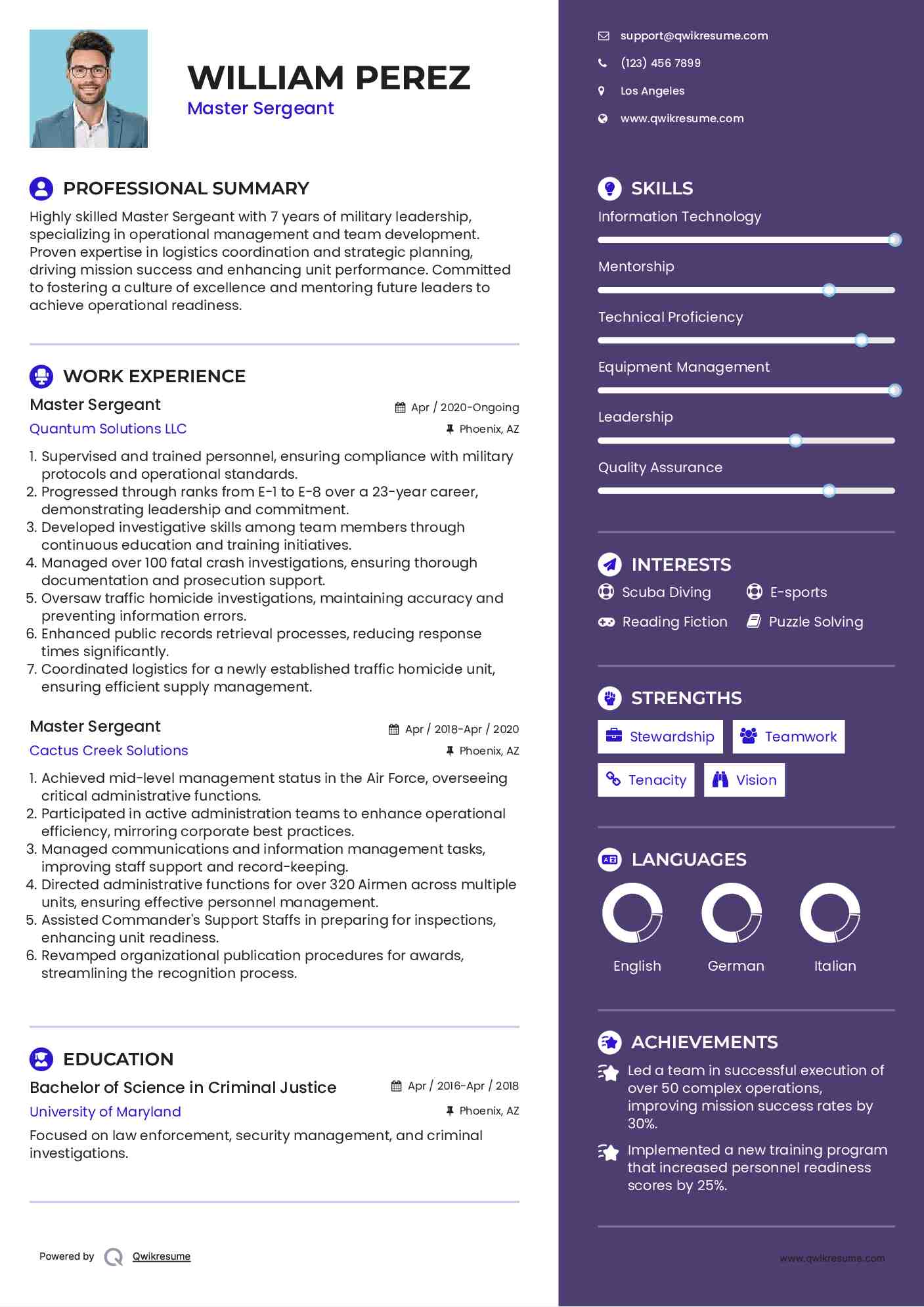 Master Sergeant Resume Sample