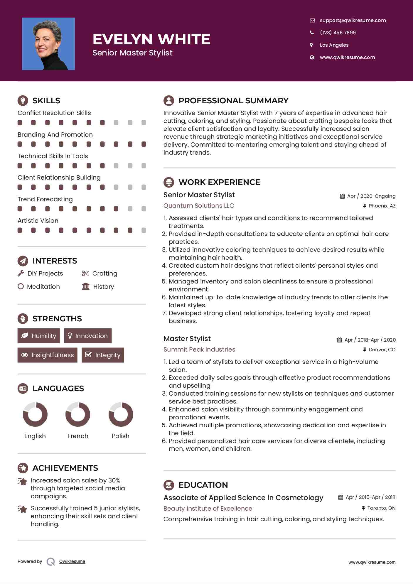 Senior Master Stylist Resume Template