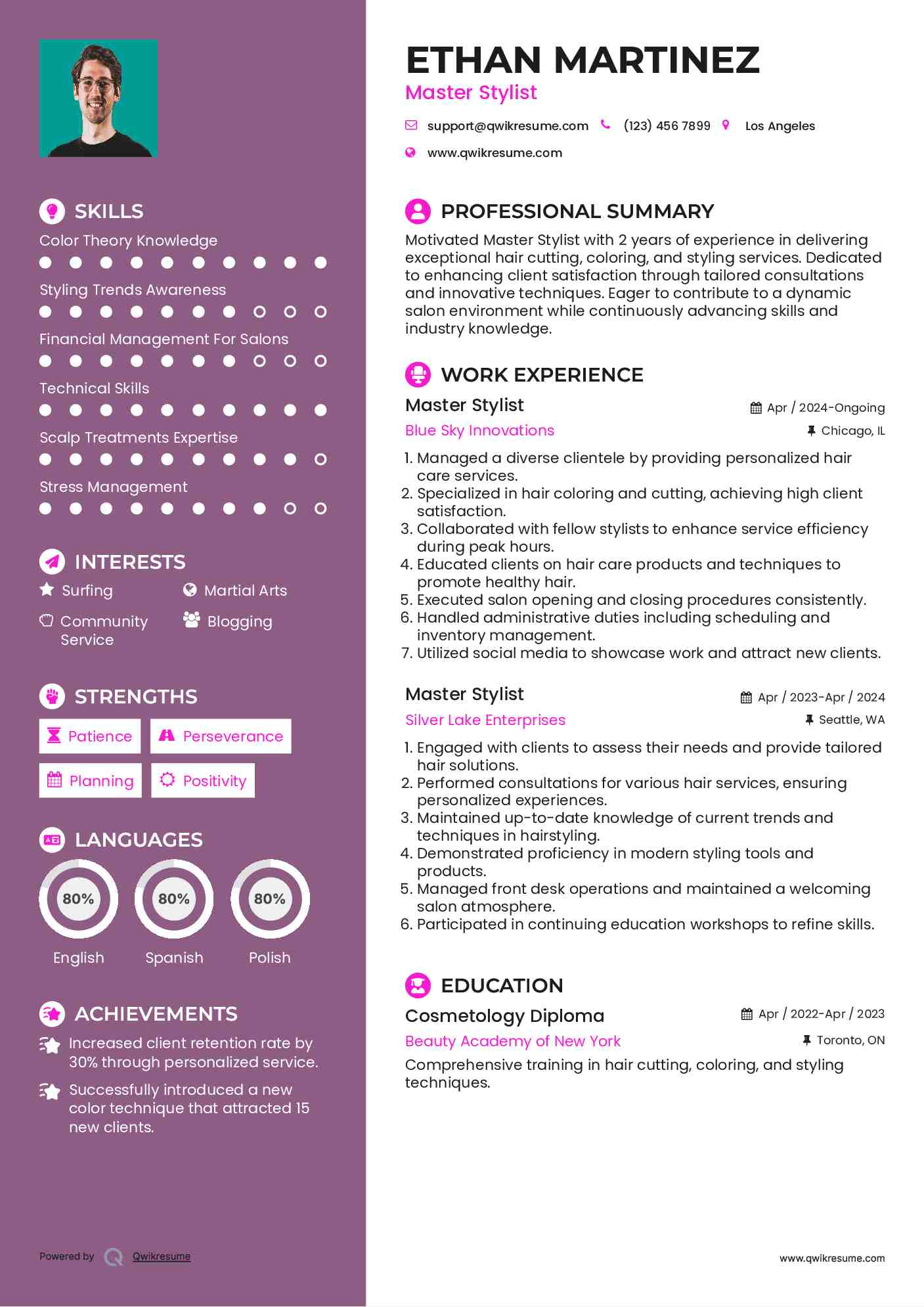 Master Stylist Resume Example