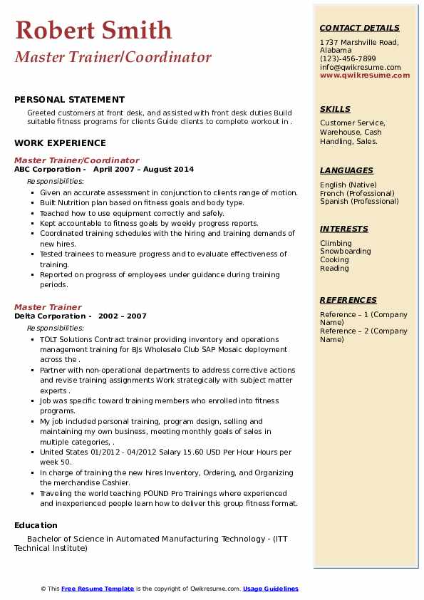 Master Trainer Resume Samples - Master Trainer 1586416905 Pdf 
