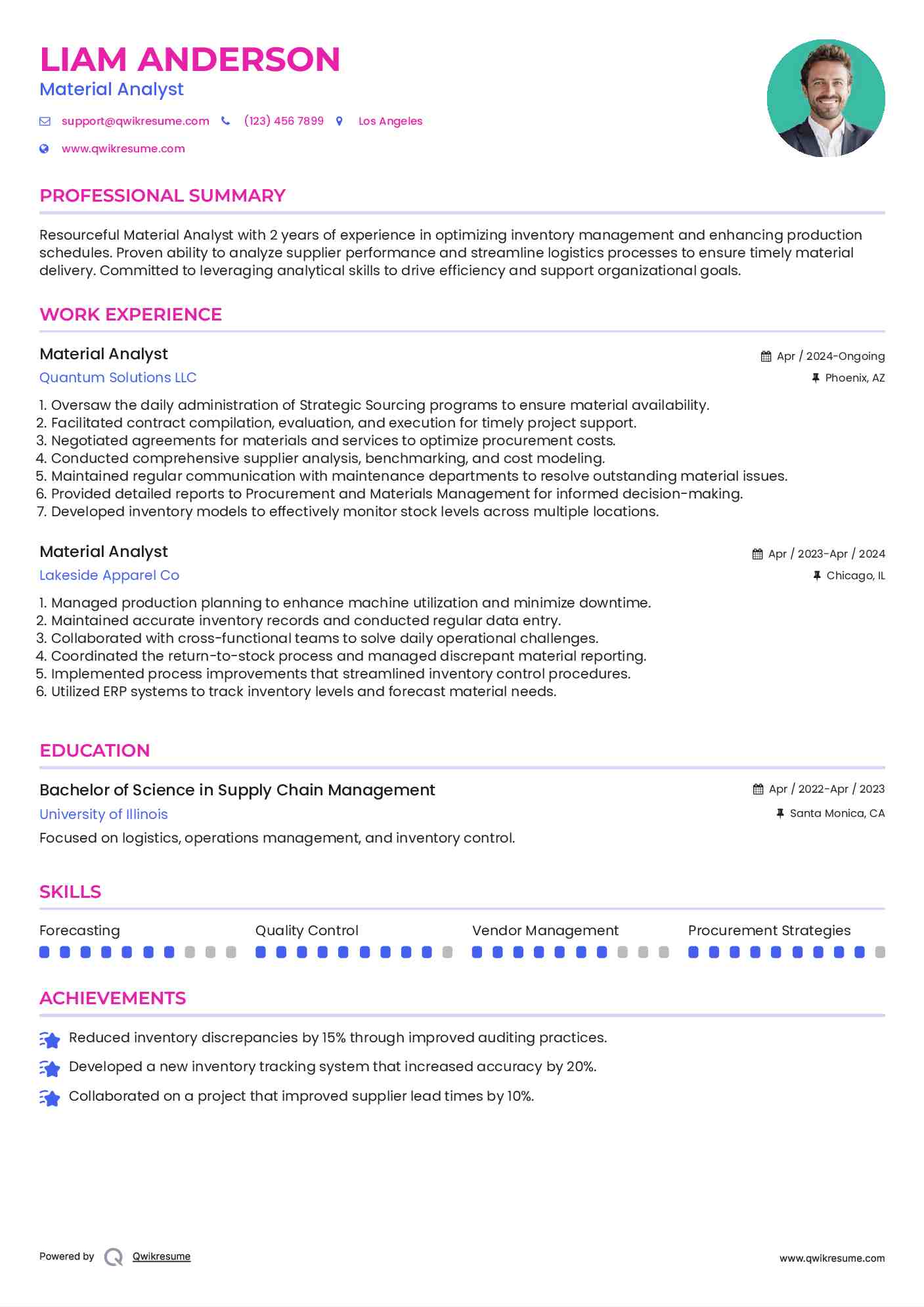 Material Analyst Resume Samples QwikResume