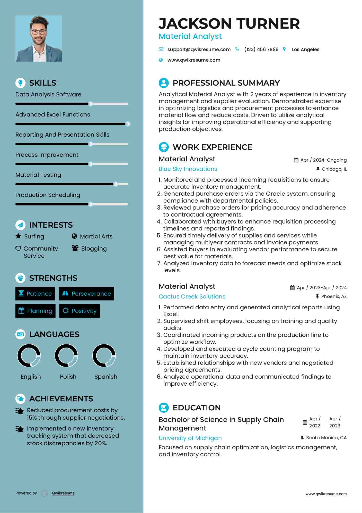 Material Analyst Resume Samples QwikResume