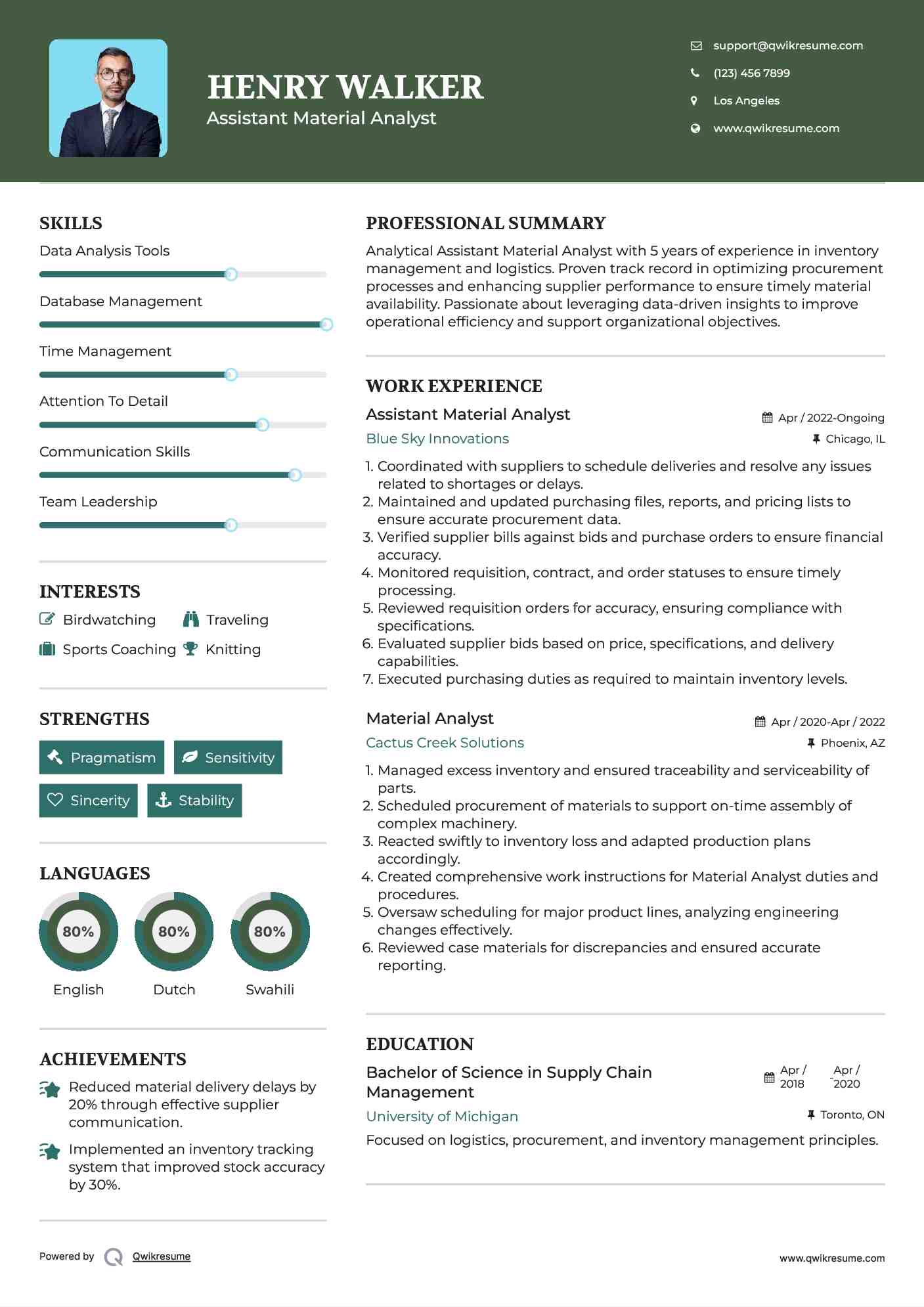 Material Analyst Resume Samples QwikResume