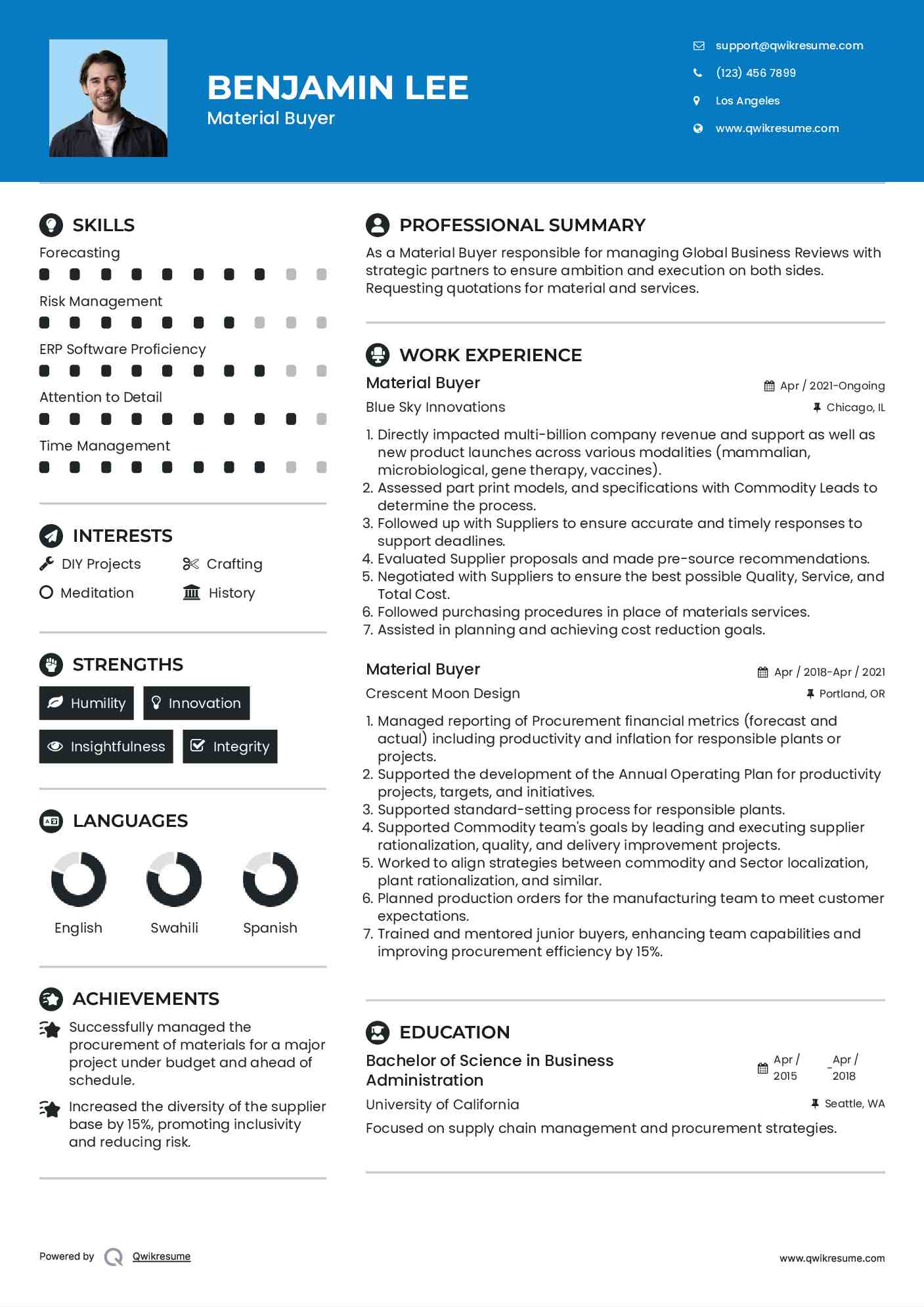 Material Buyer Resume Format