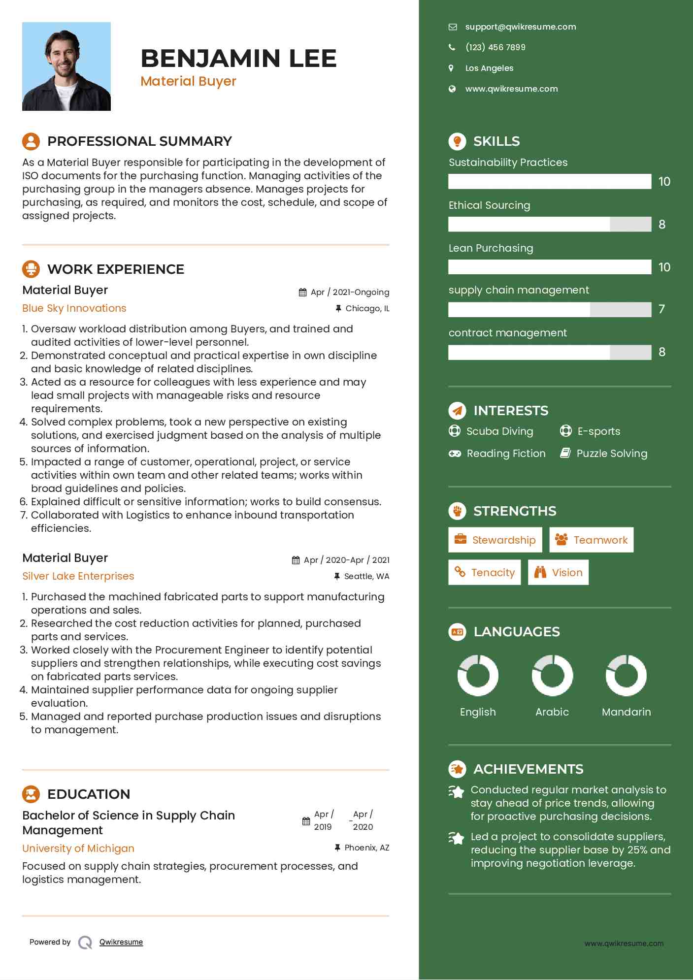 Material Buyer Resume Template