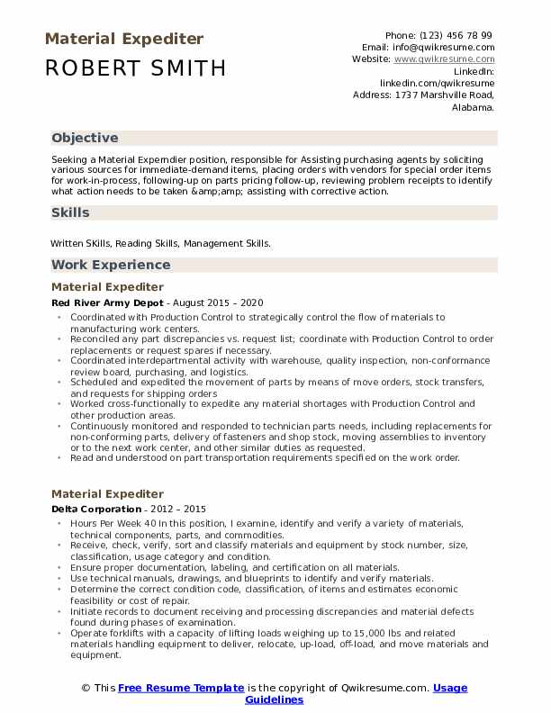 Material Expediter Resume Samples QwikResume