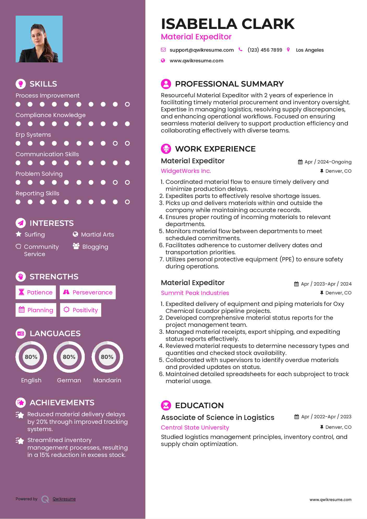 Material Expeditor Resume Sample