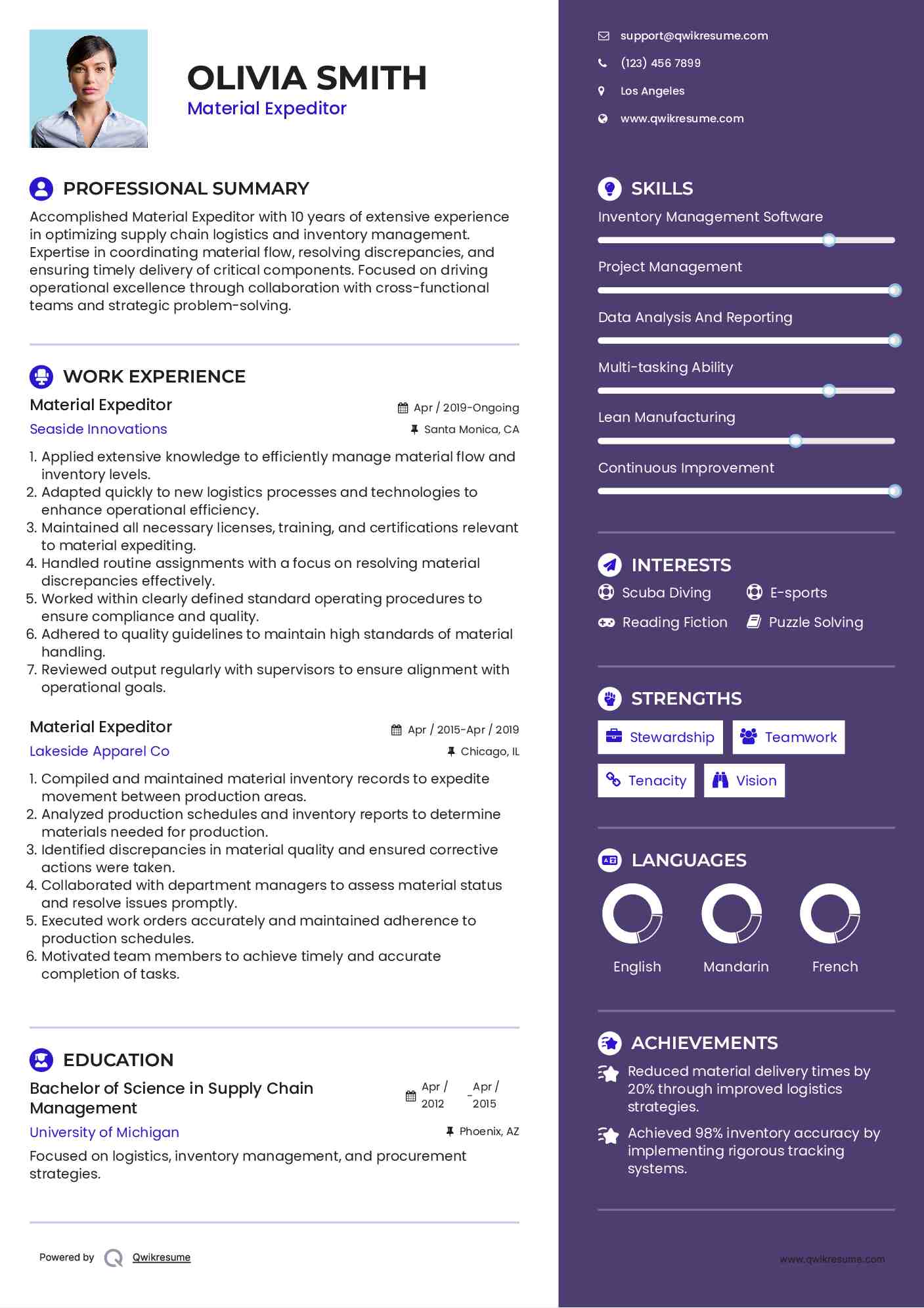 Expeditor Resume Sample