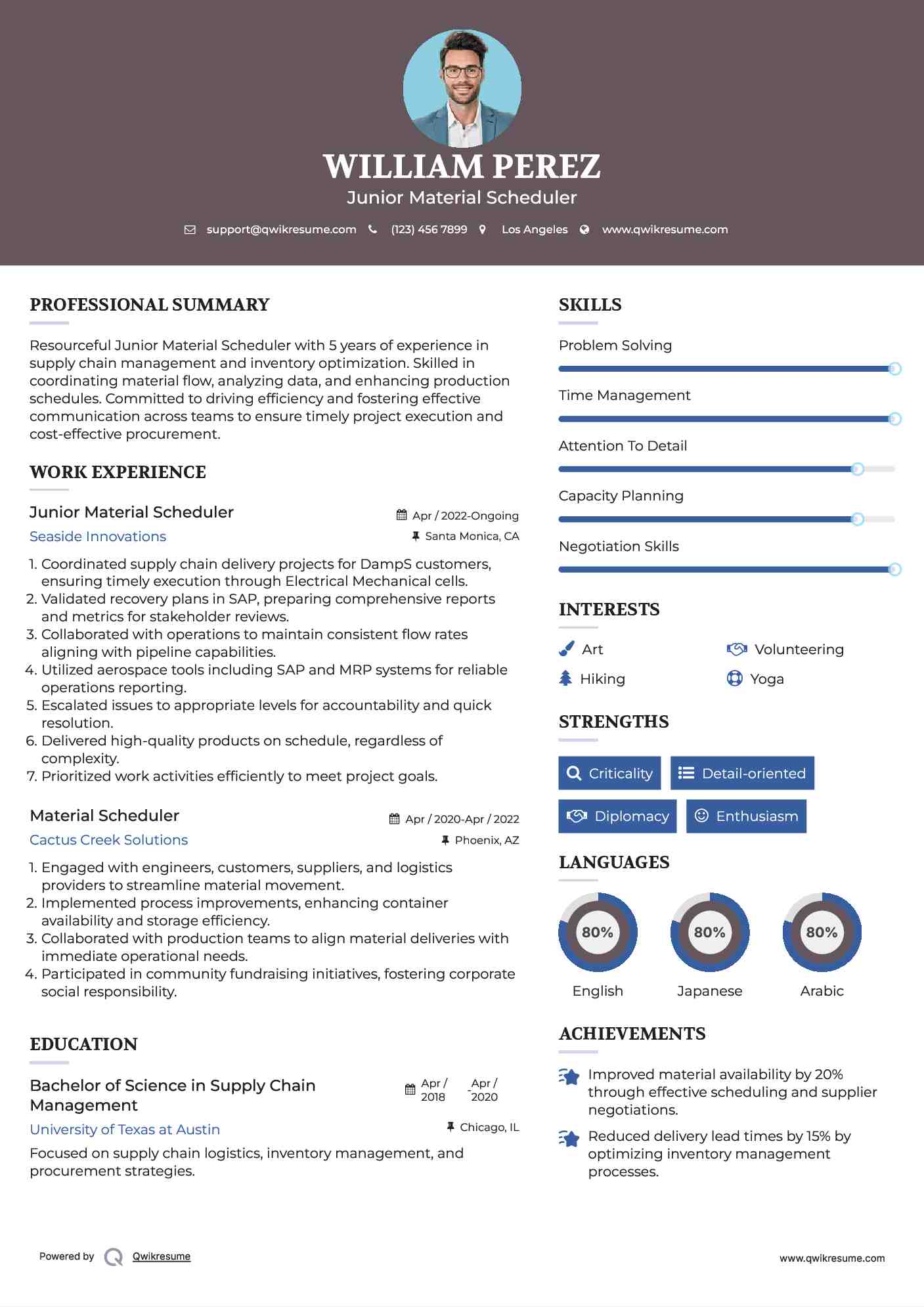 Junior Material Scheduler Resume Template