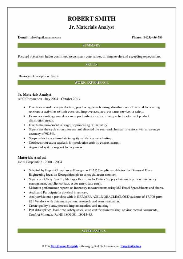 Materials Analyst Resume Samples QwikResume