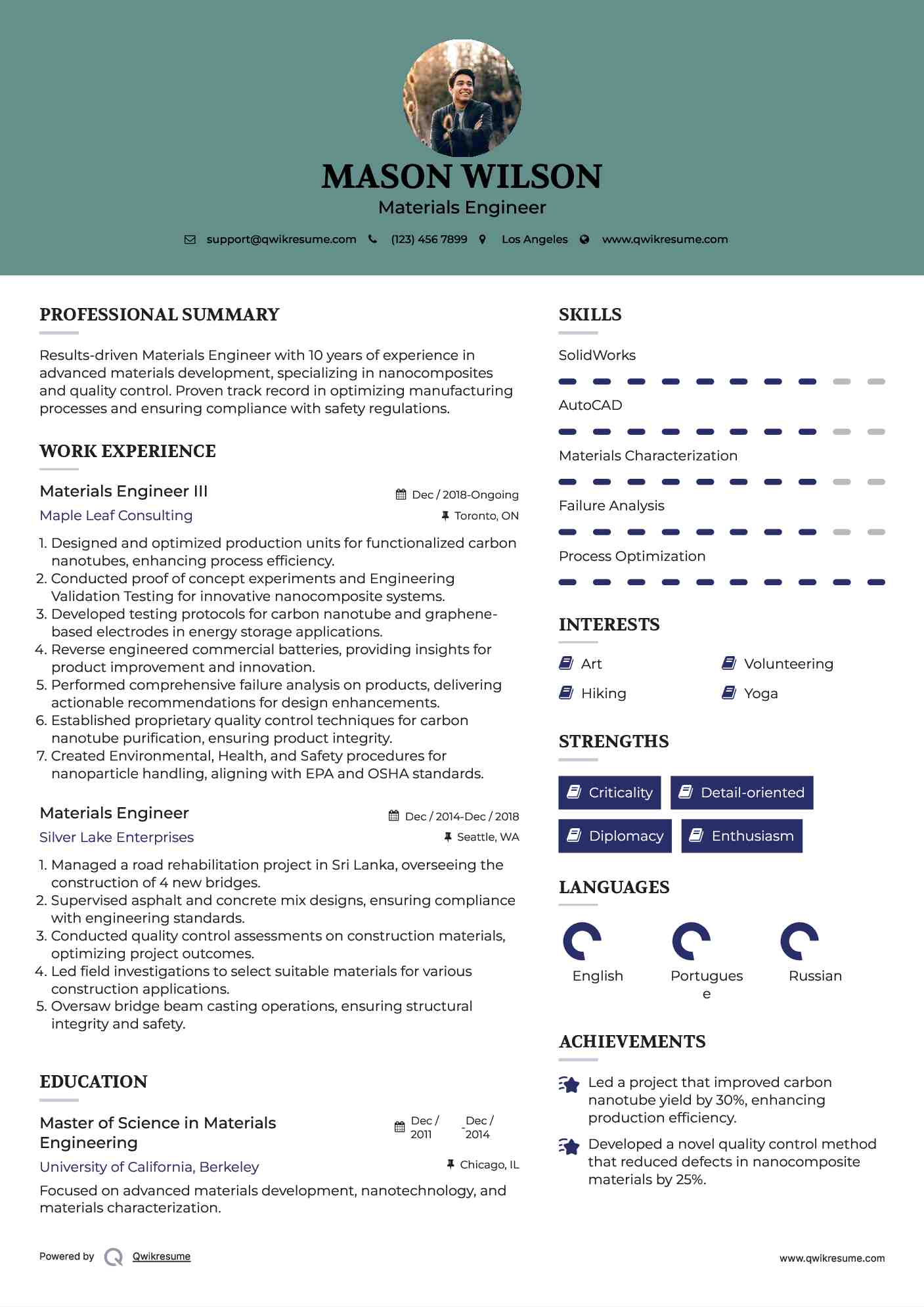 Materials Engineer III Resume Model