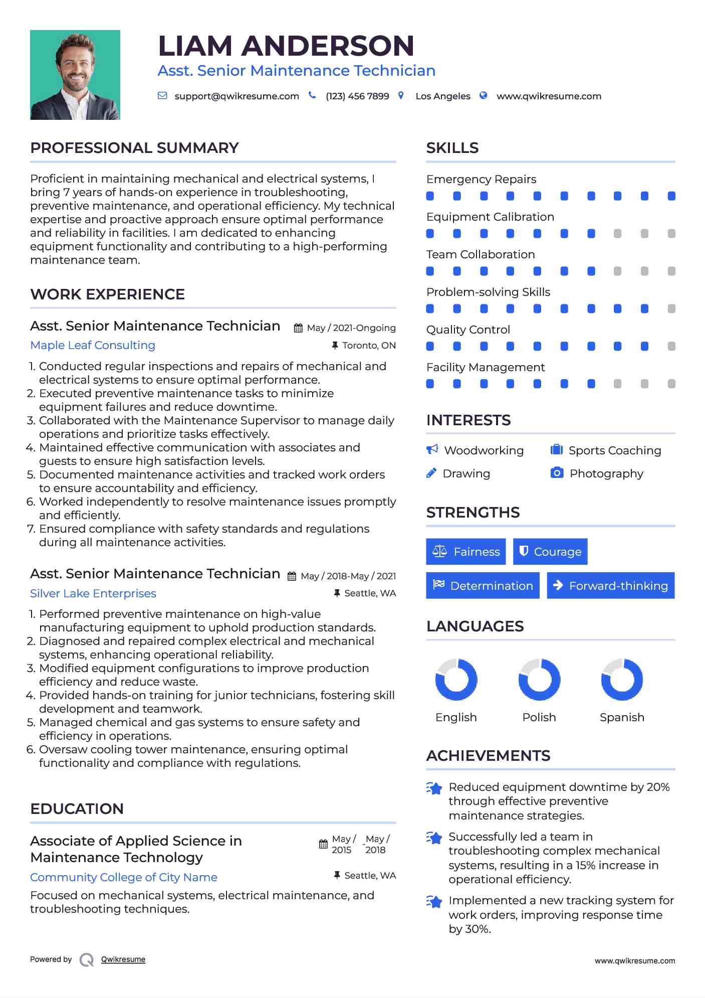 Asst. Senior Maintenance Technician Resume Template