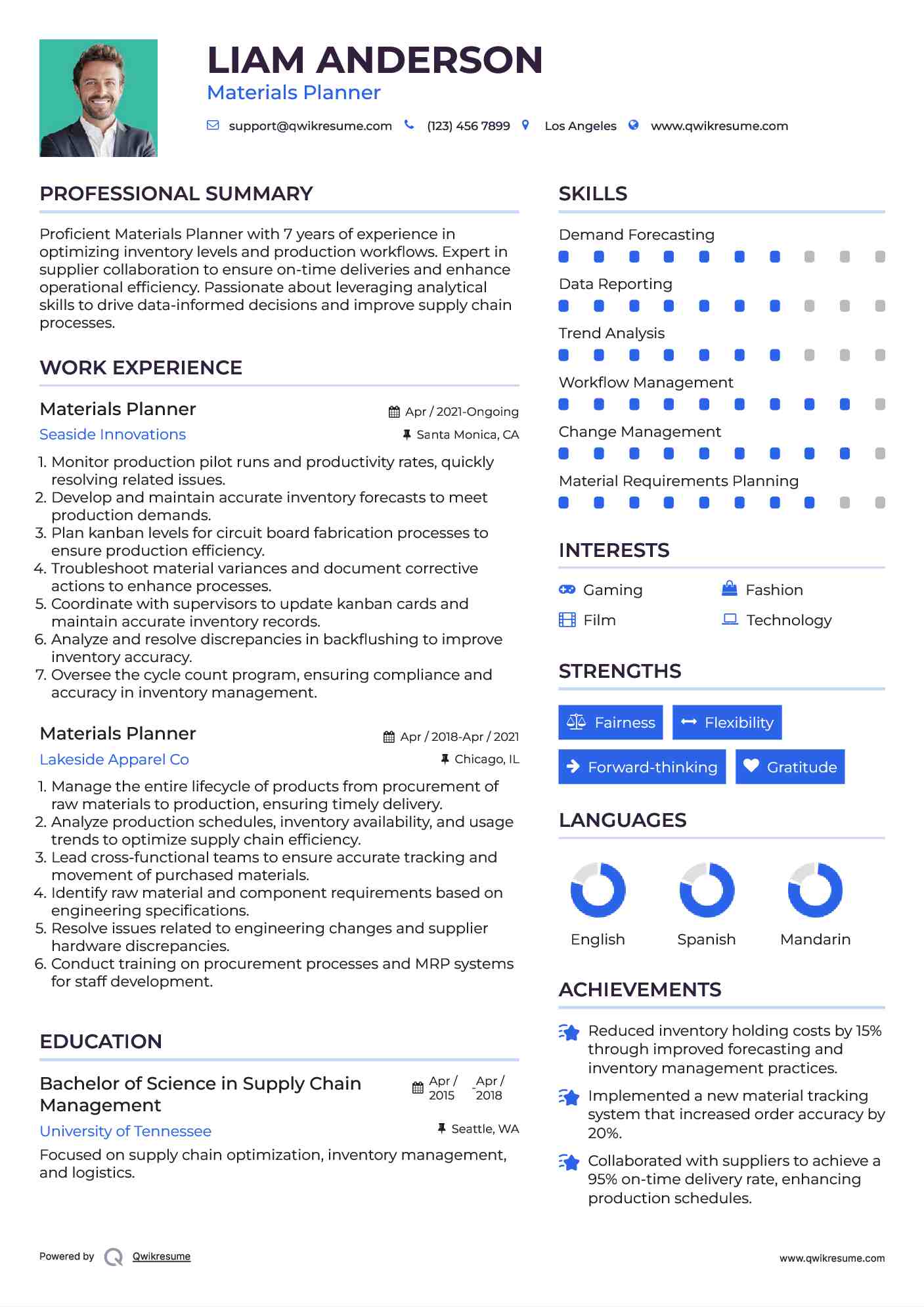 Materials Planner Resume Example