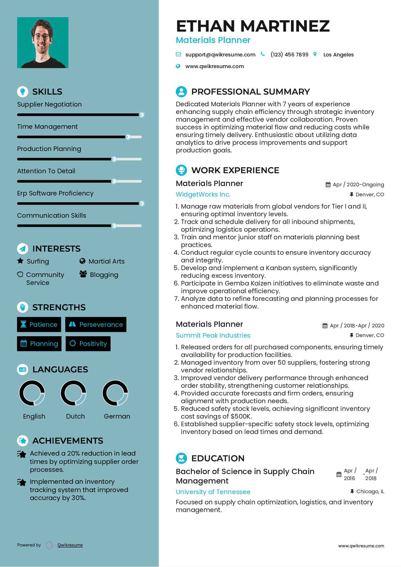 Materials Planner Resume Model