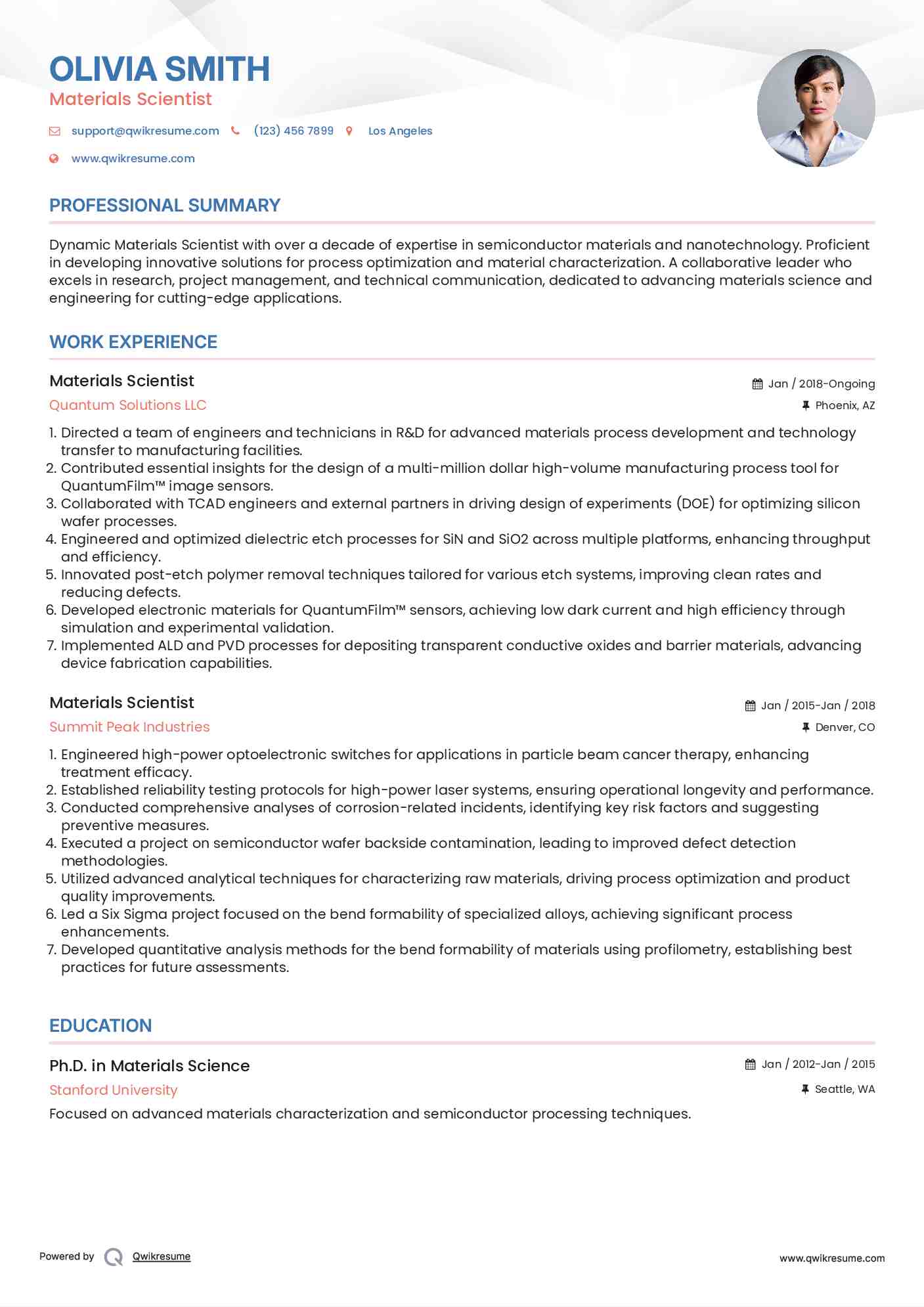 Materials Scientist Resume Example