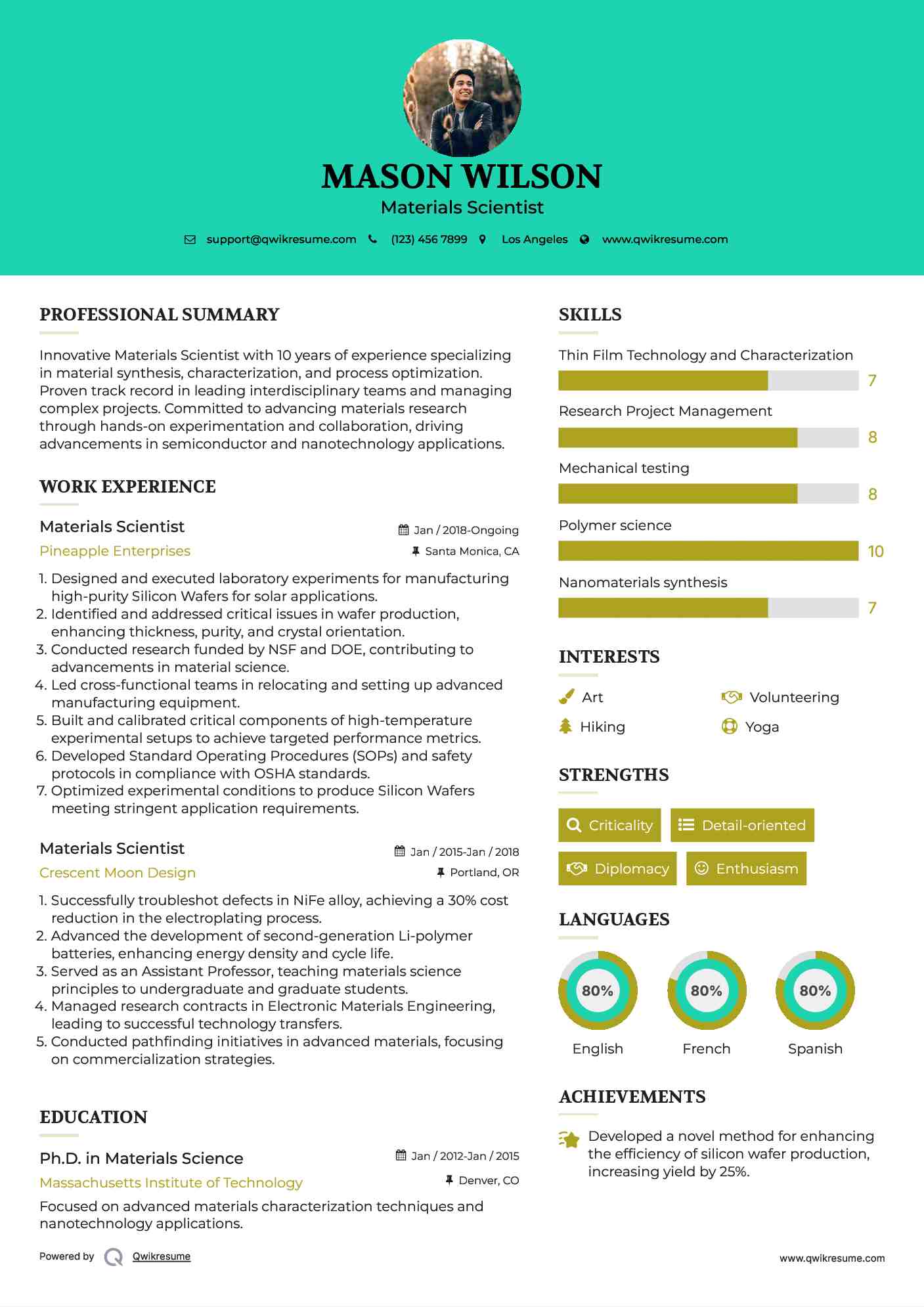 Materials Scientist Resume Format