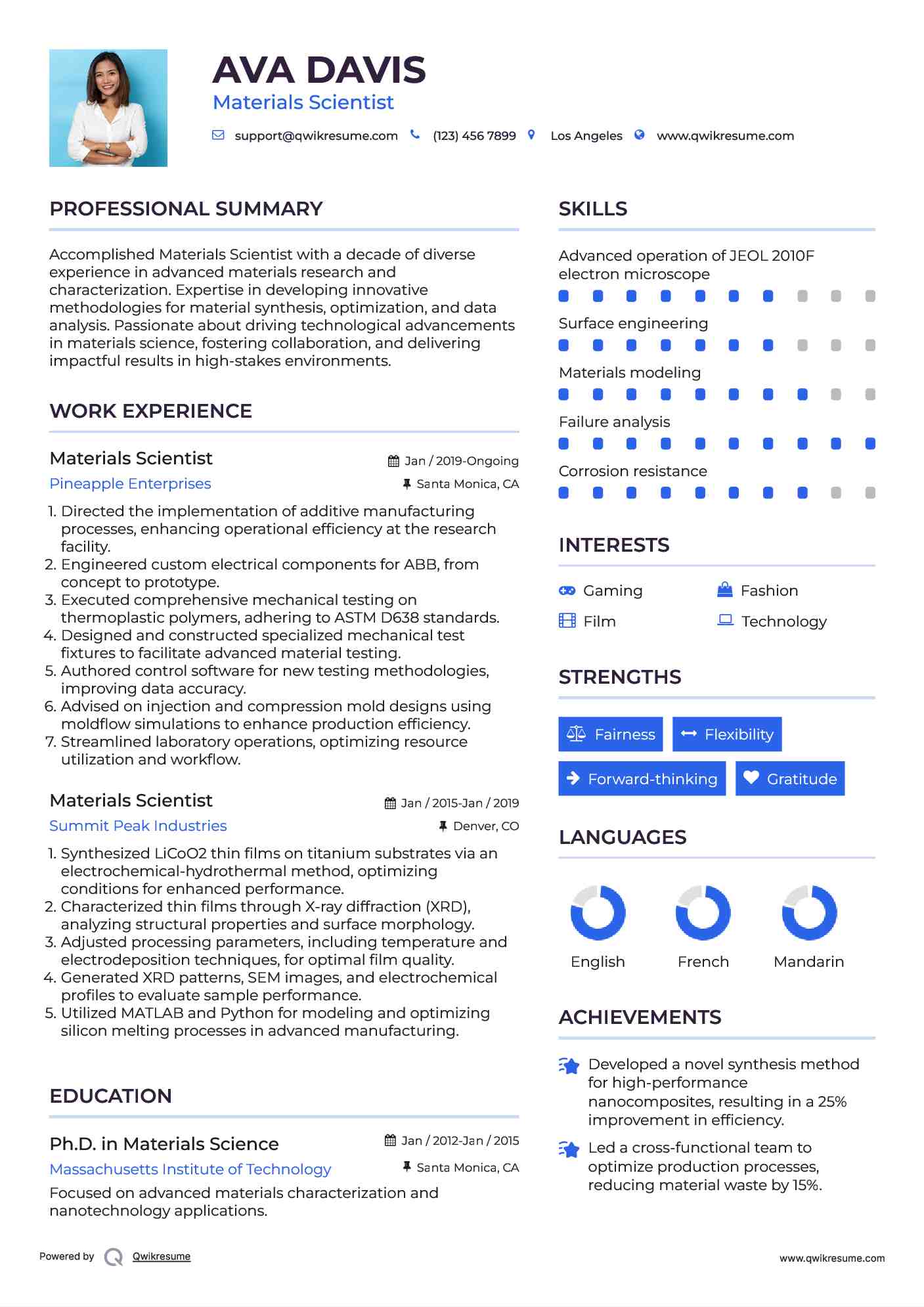 Materials Scientist Resume Example