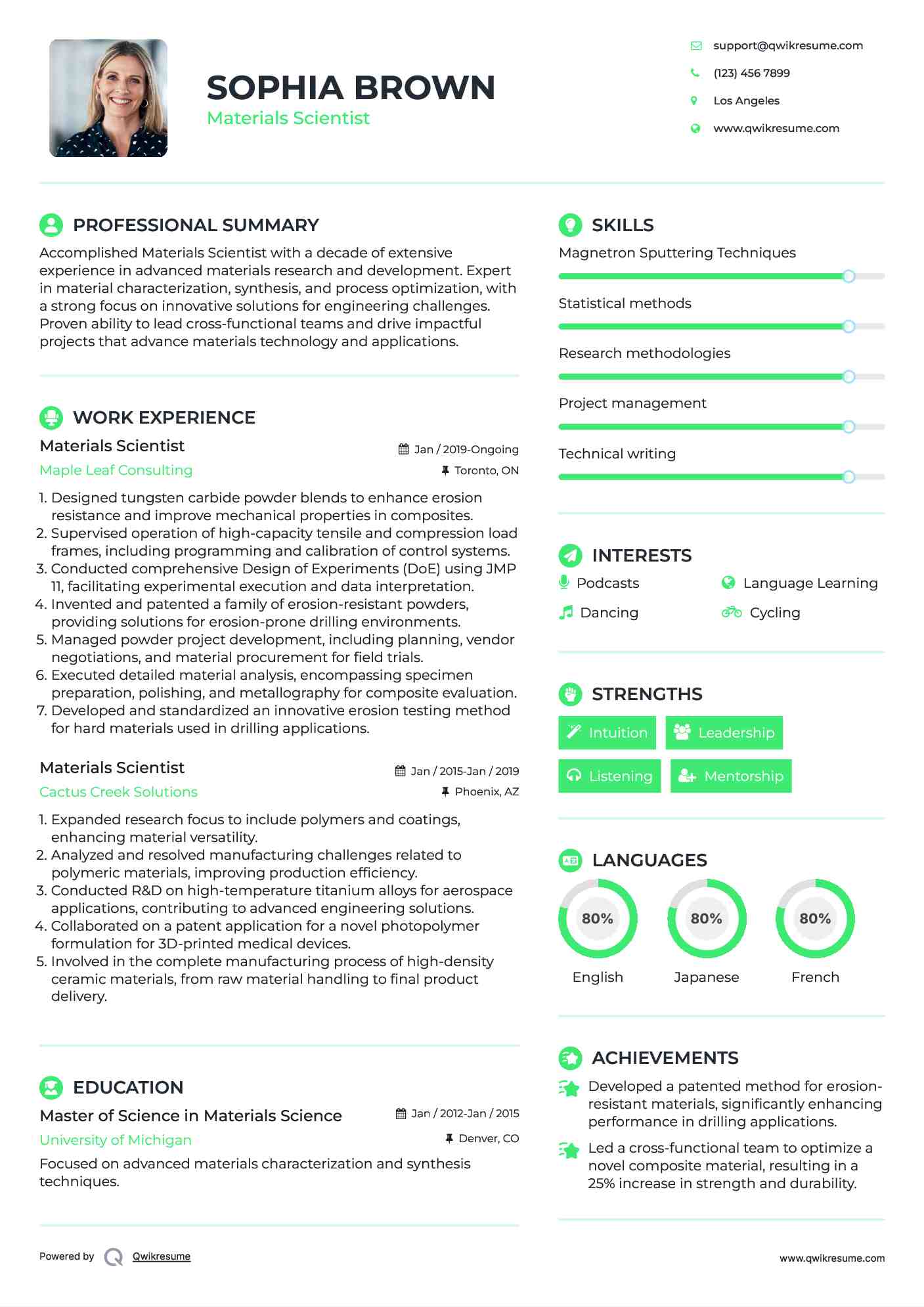 Materials Scientist Resume Example