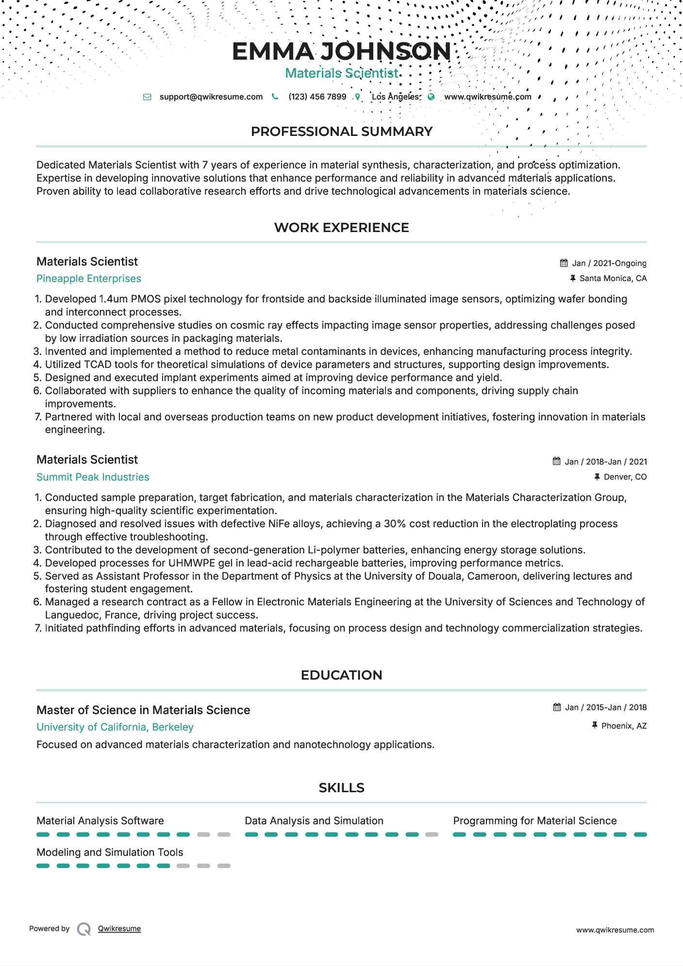 Materials Scientist Resume Model