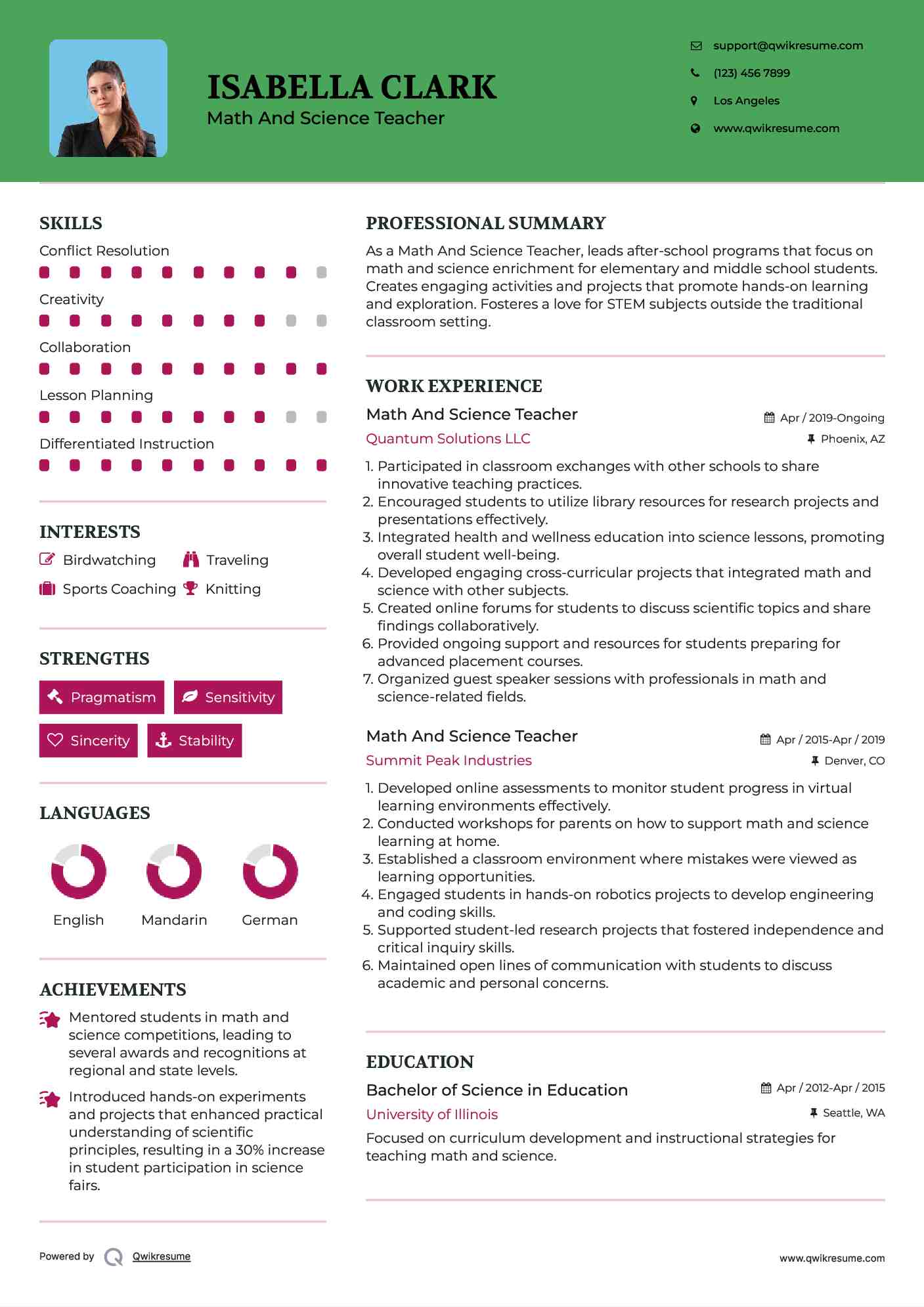 Math And Science Teacher Resume Template