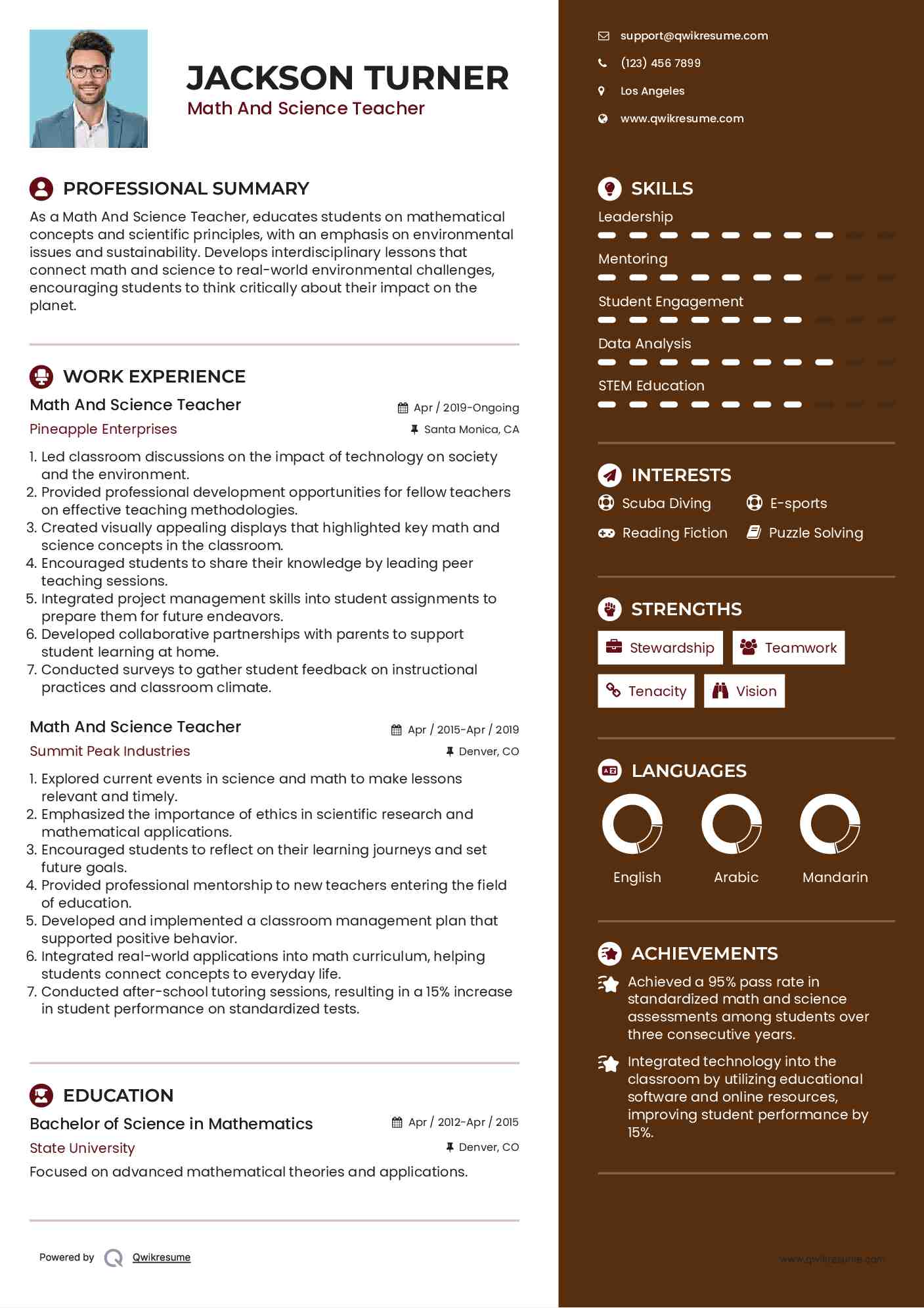 Math And Science Teacher Resume Format