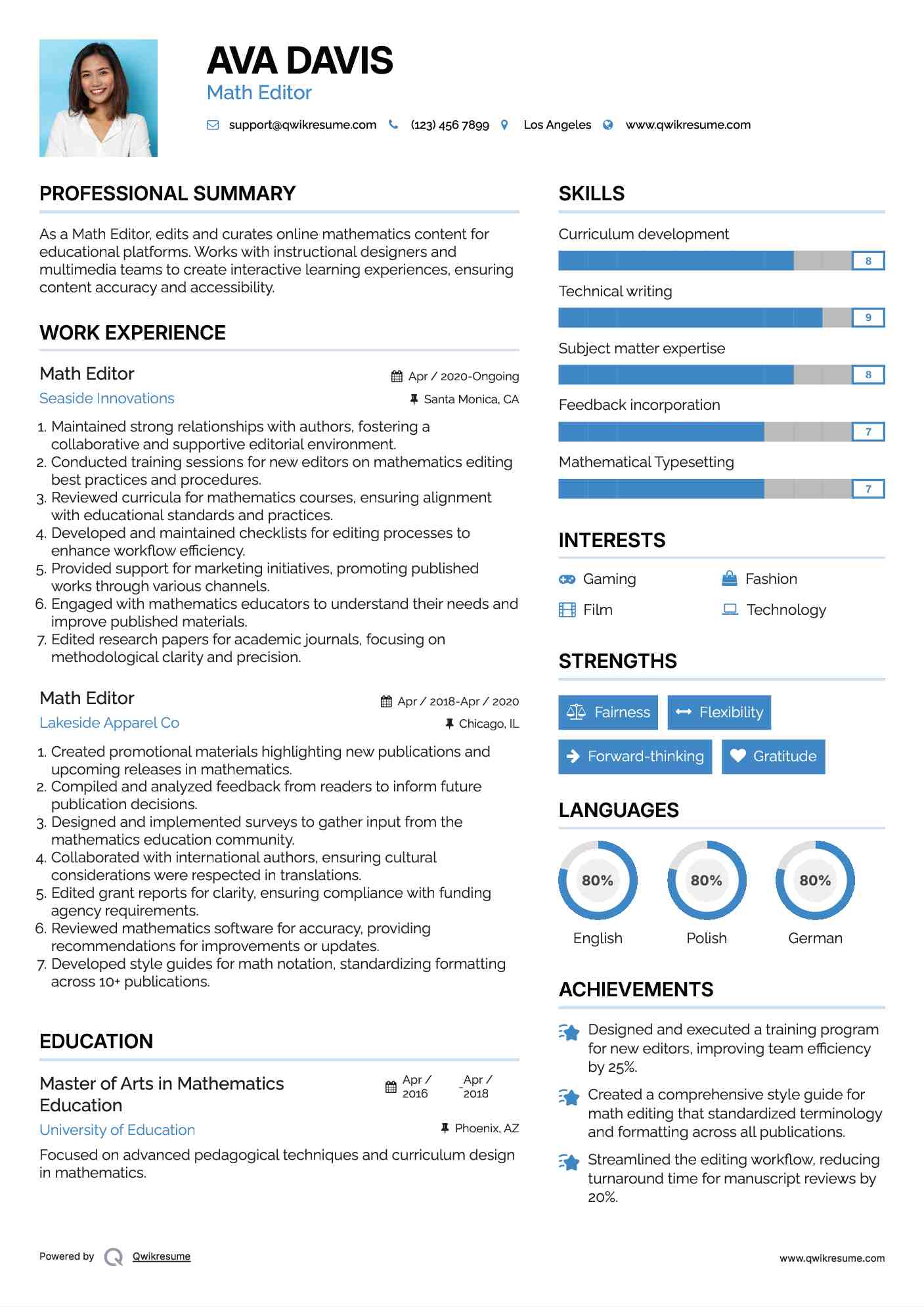 Math Editor Resume Model