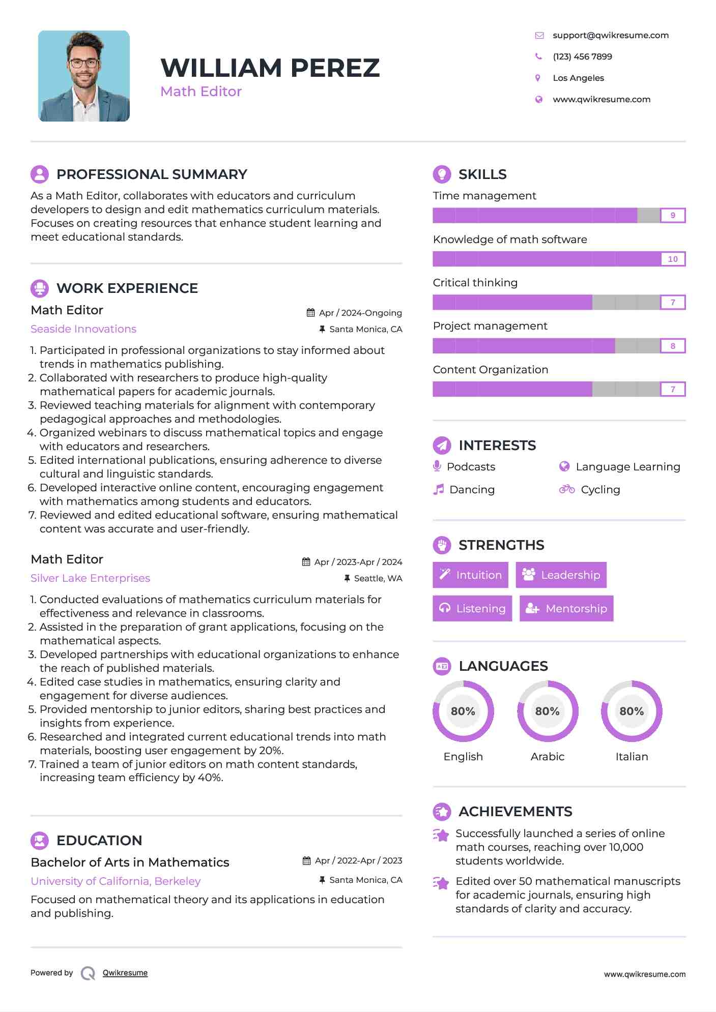 Math Editor Resume Model