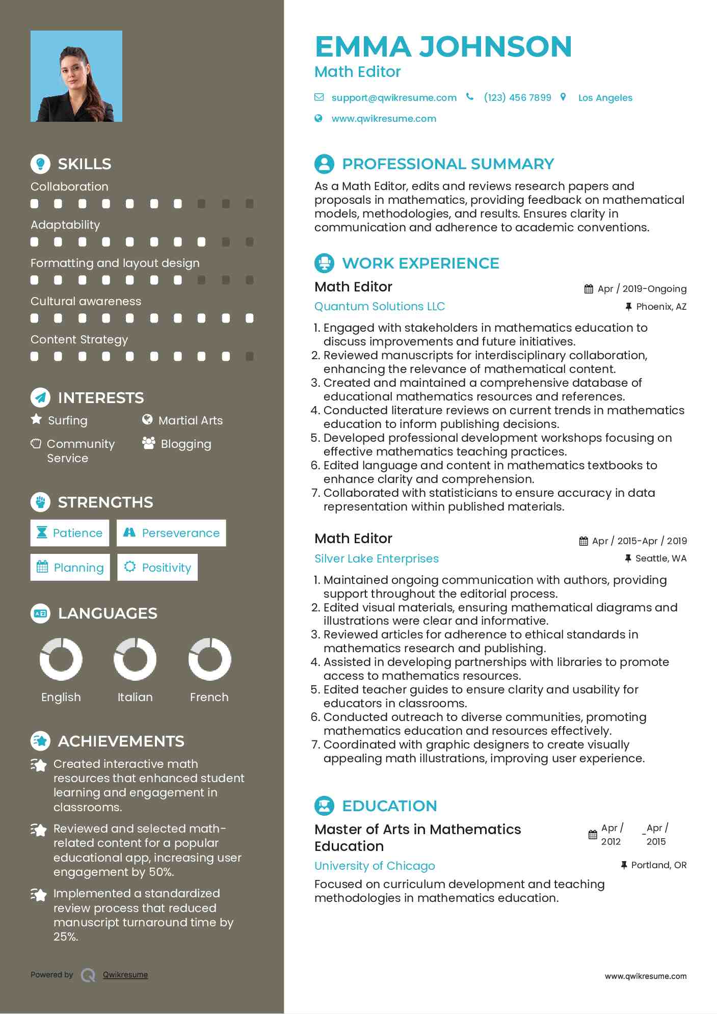 Math Editor Resume Example