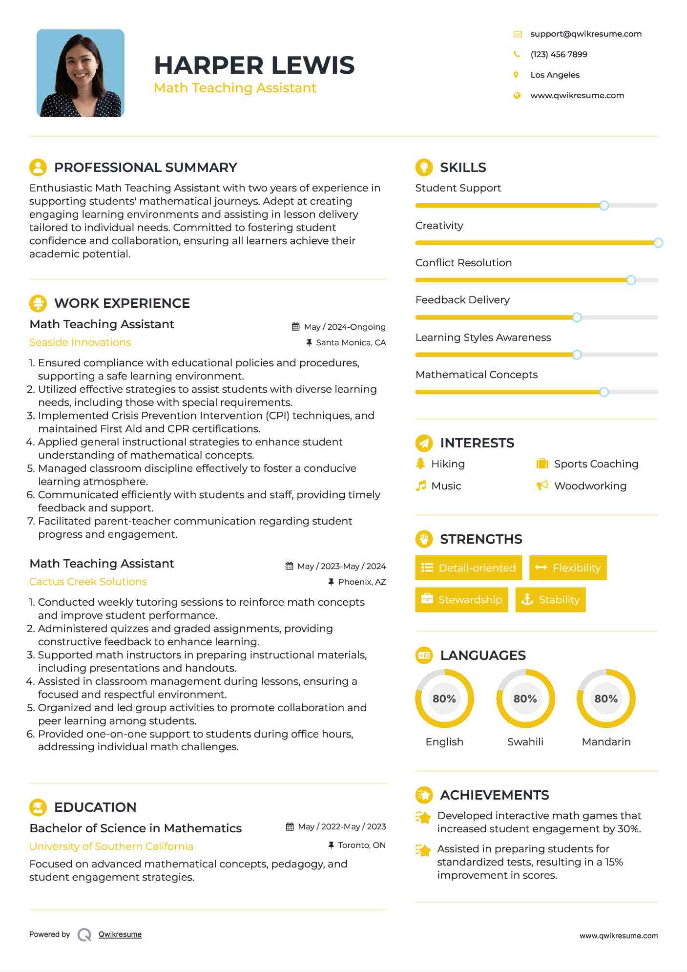 Math Teaching Assistant Resume Template