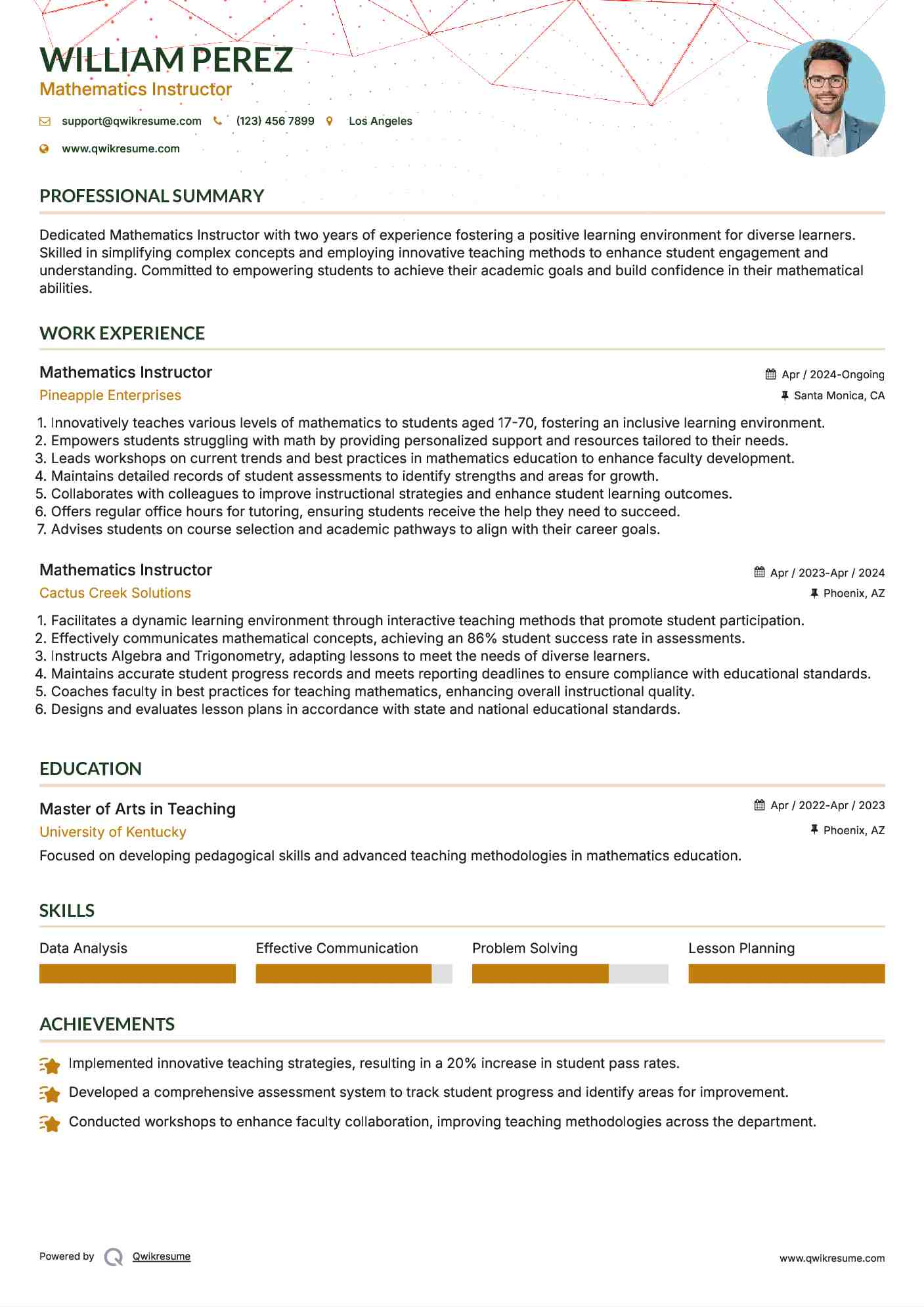 Mathematics Instructor Resume Template