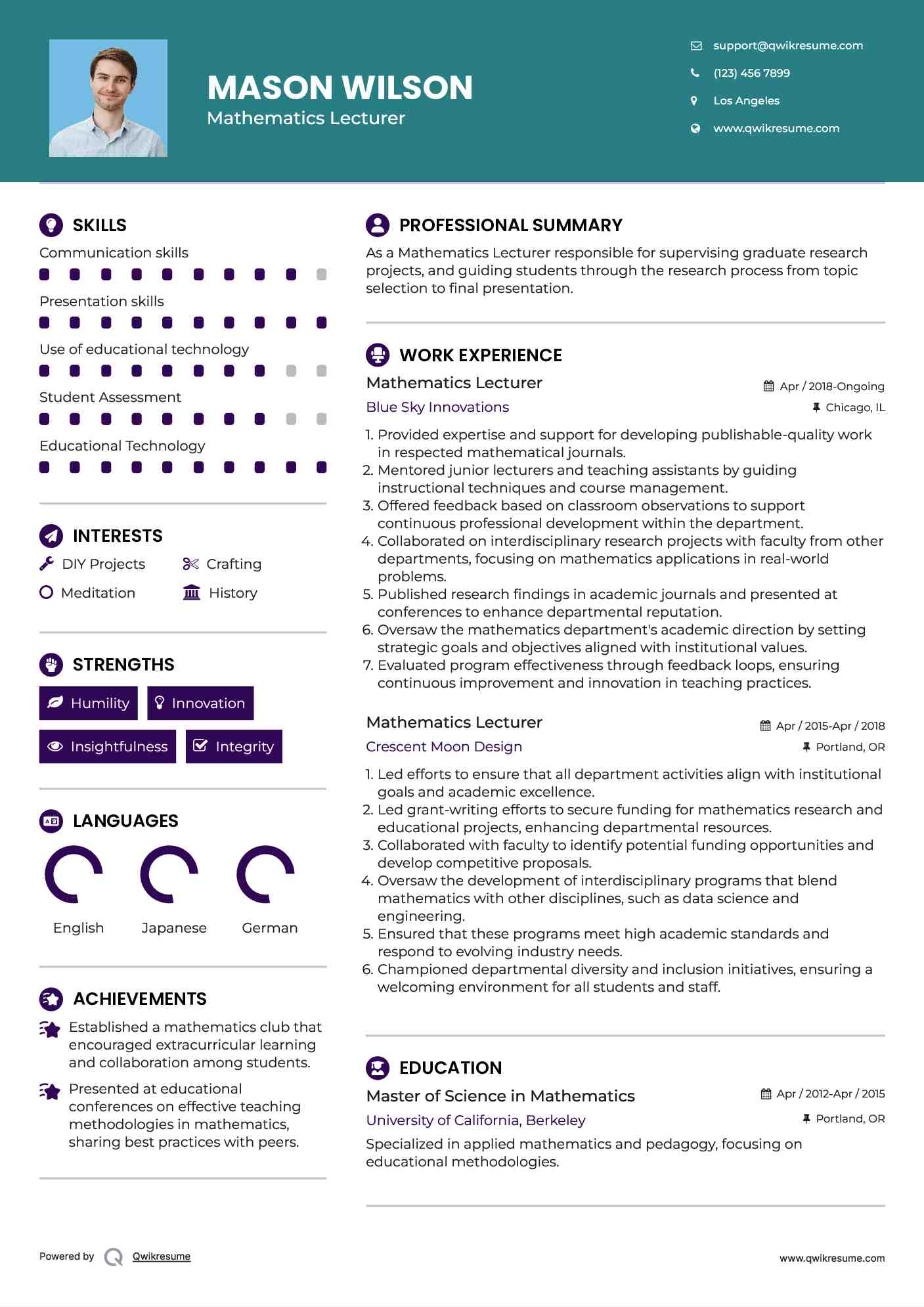 Mathematics Lecturer Resume Template