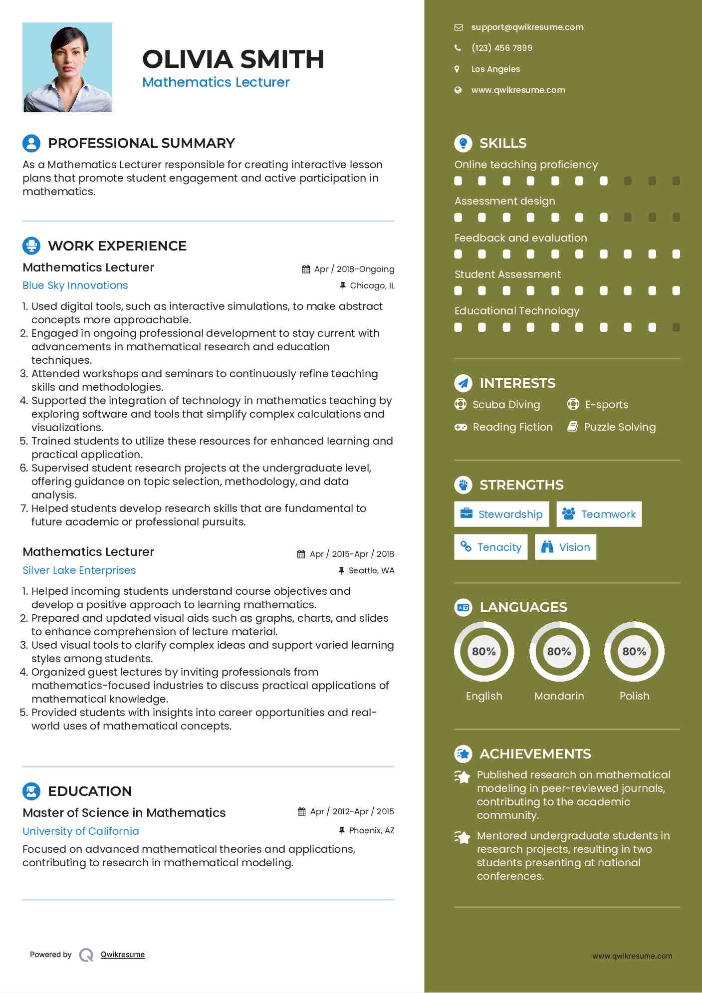 Mathematics Lecturer Resume Format