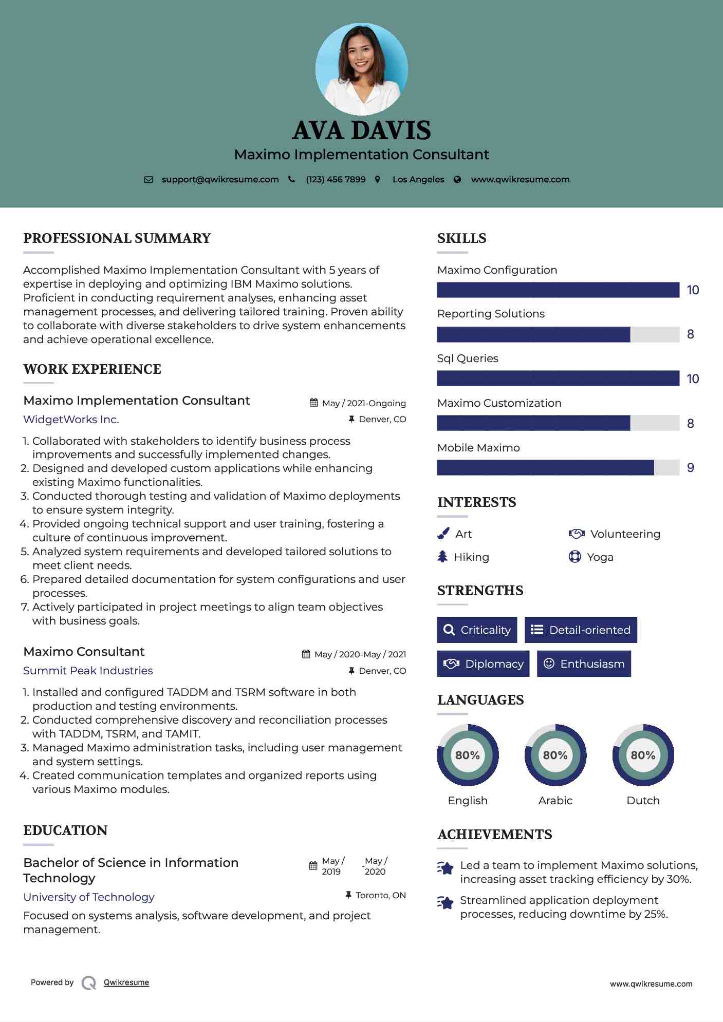 Maximo Implementation Consultant Resume Example