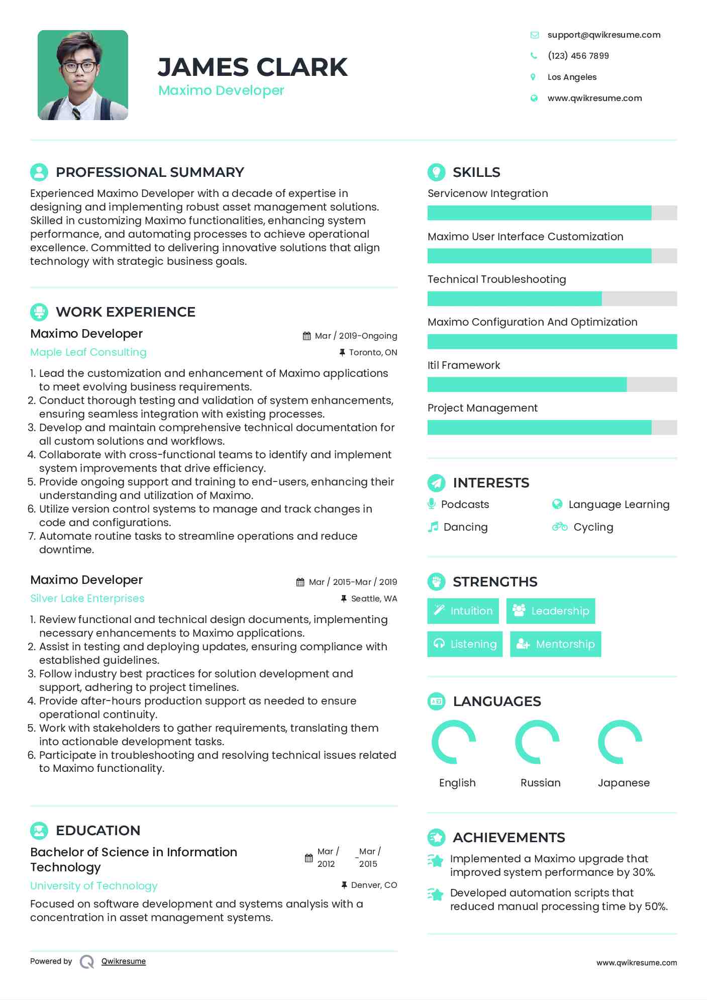 Maximo Developer Resume Format