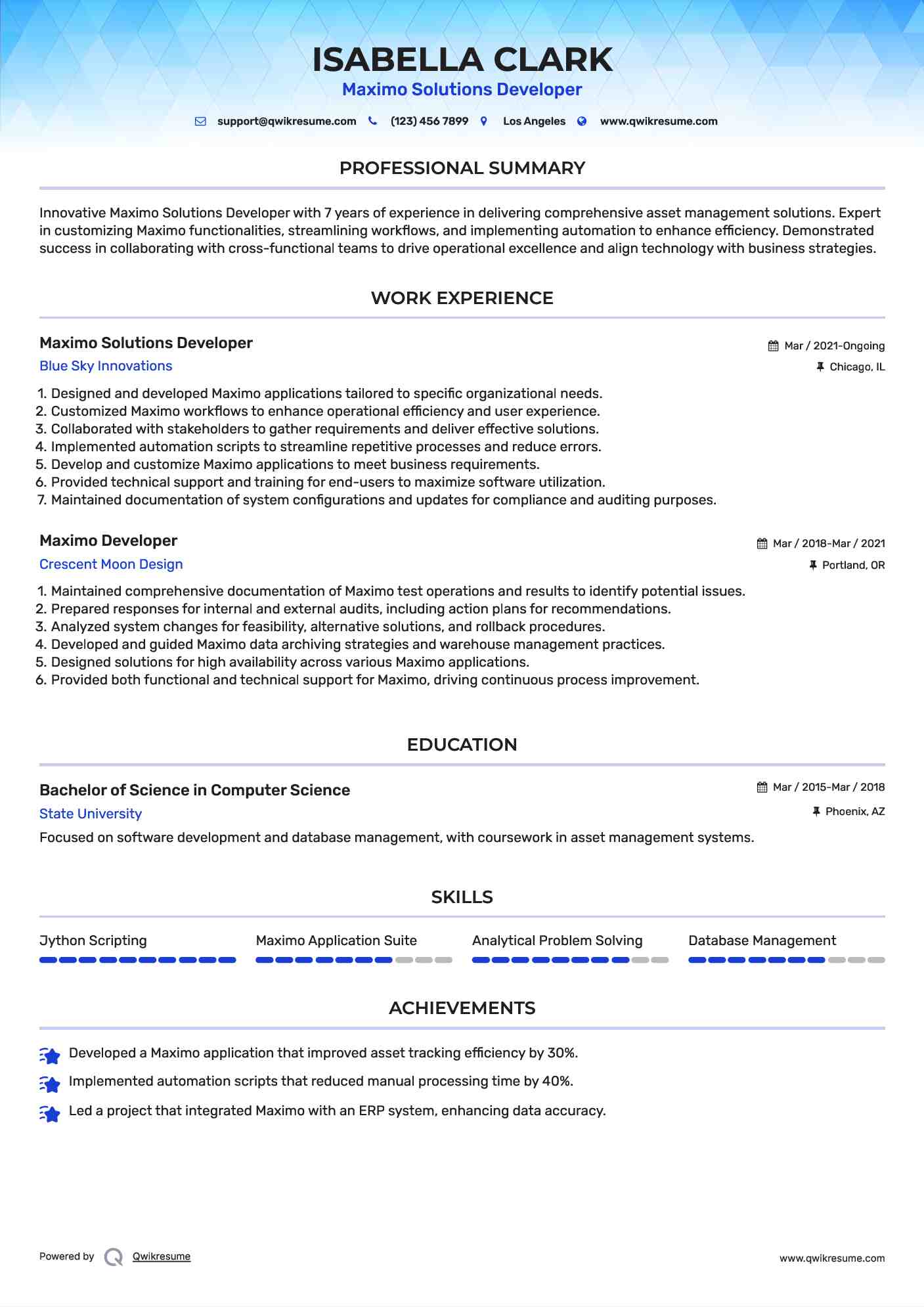 Maximo Solutions Developer Resume Template